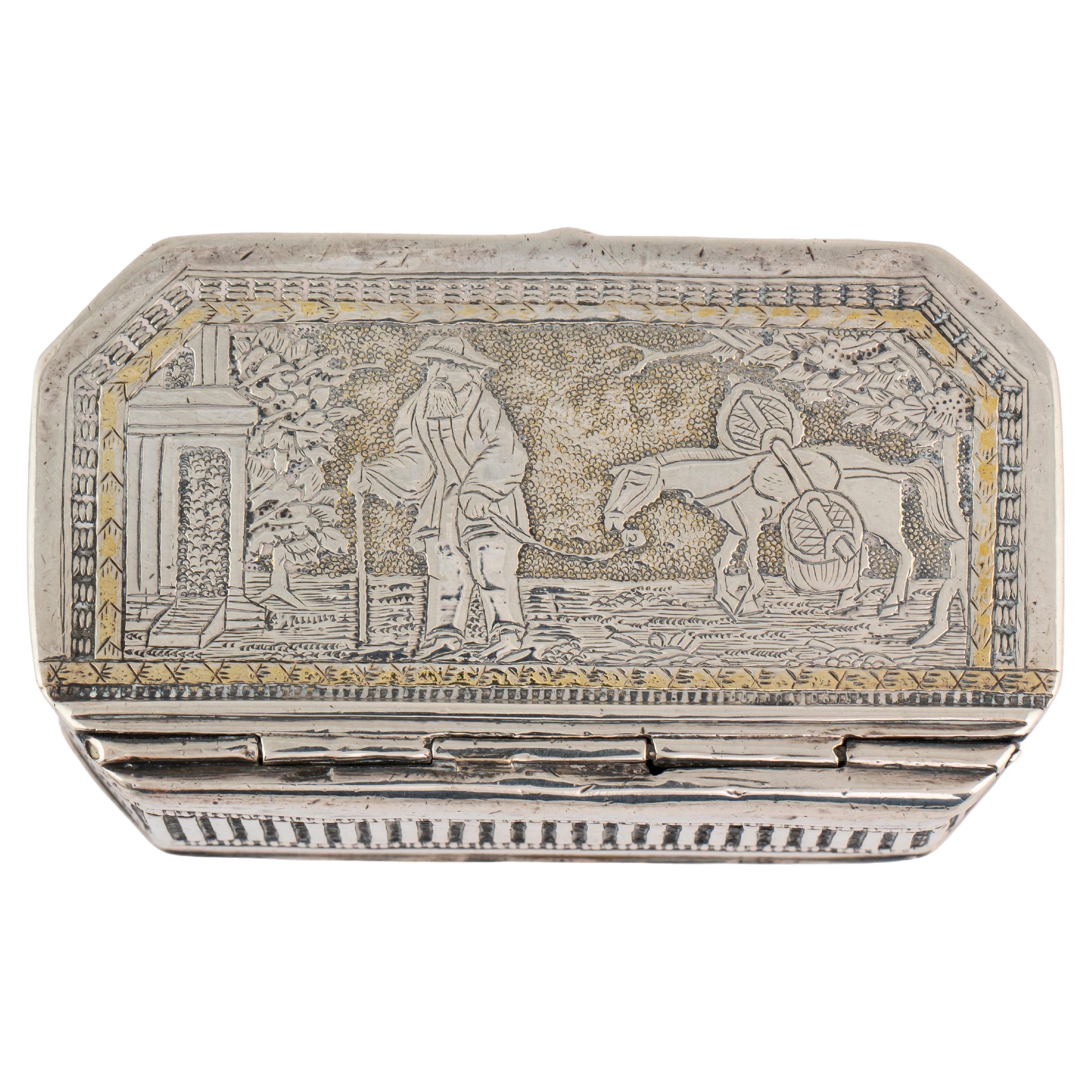 Silver Trinket Box with Chinese Scene, Late 19th-Early 20th Century