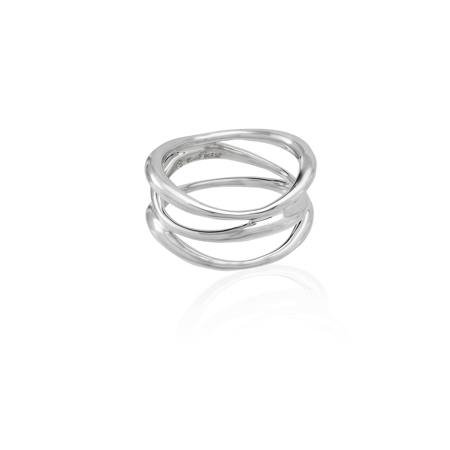 Contemporary Silver Triple Vaiven Ring, size: 75 For Sale