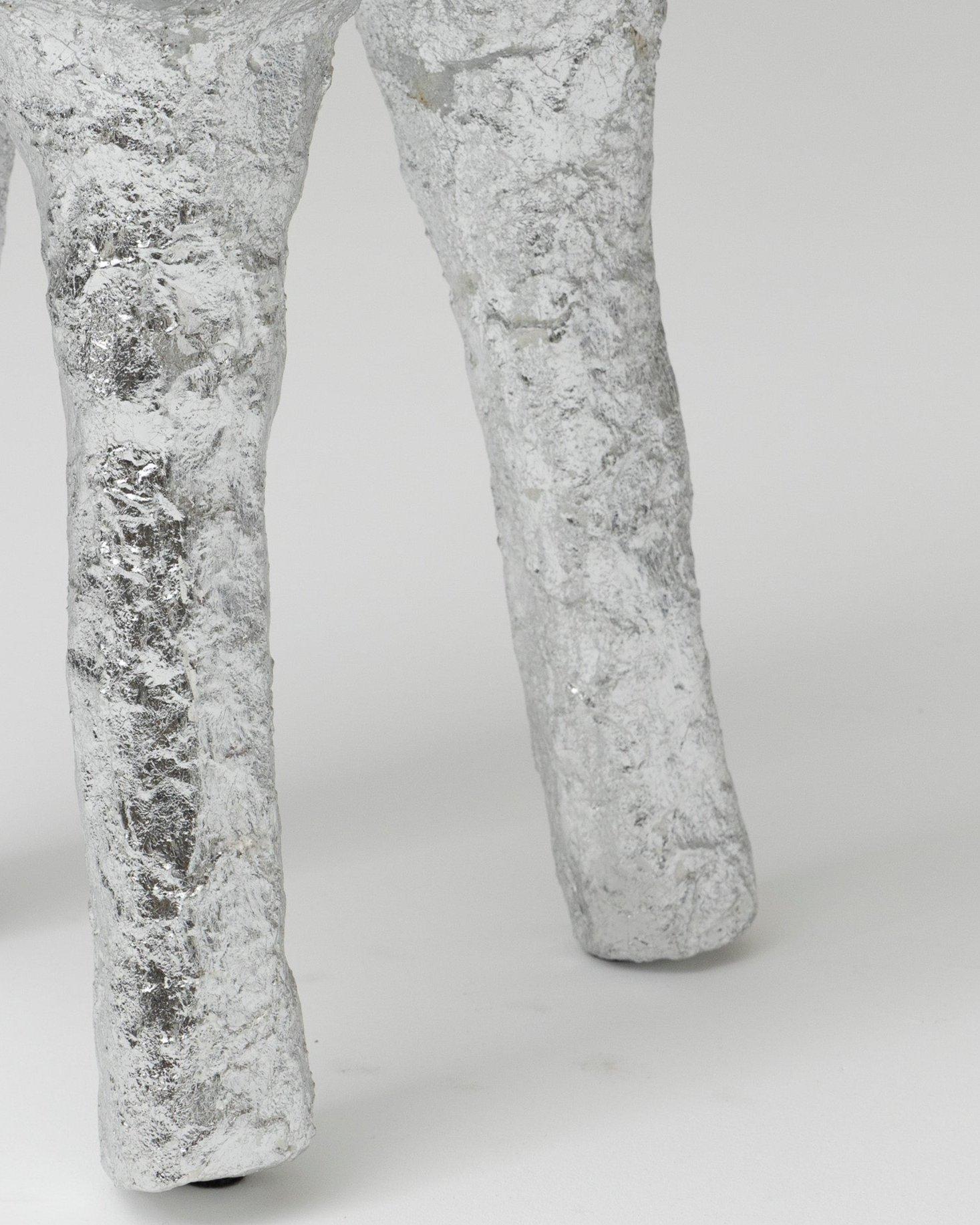 Plaster Silver Tripod Stool For Sale