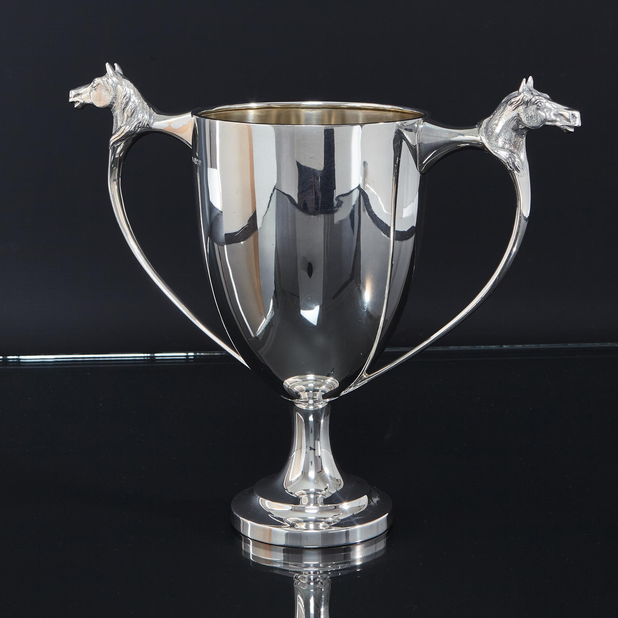 English Silver Trophy Cup with Horse Head Handles