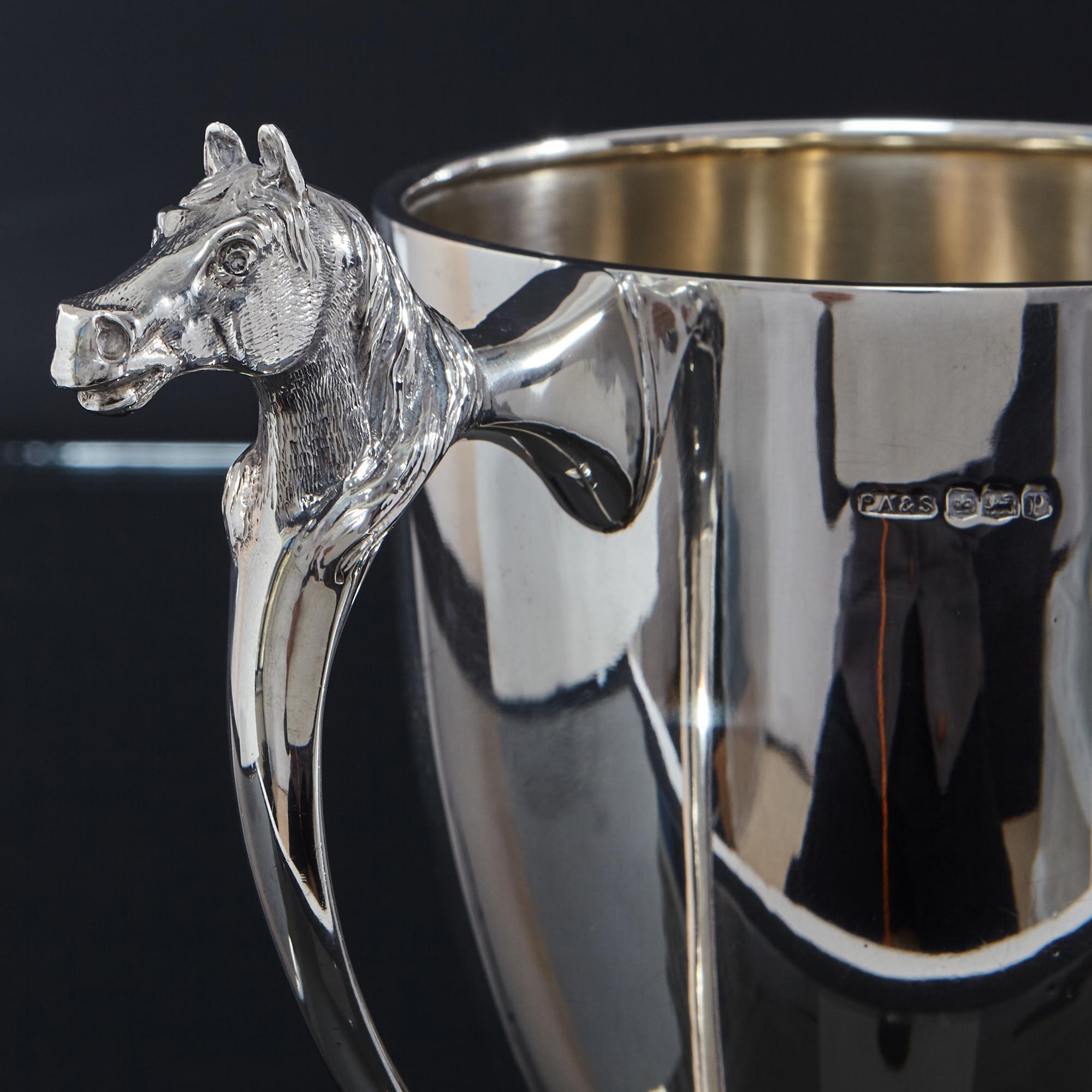 Silver Trophy Cup with Horse Head Handles In Good Condition In London, GB