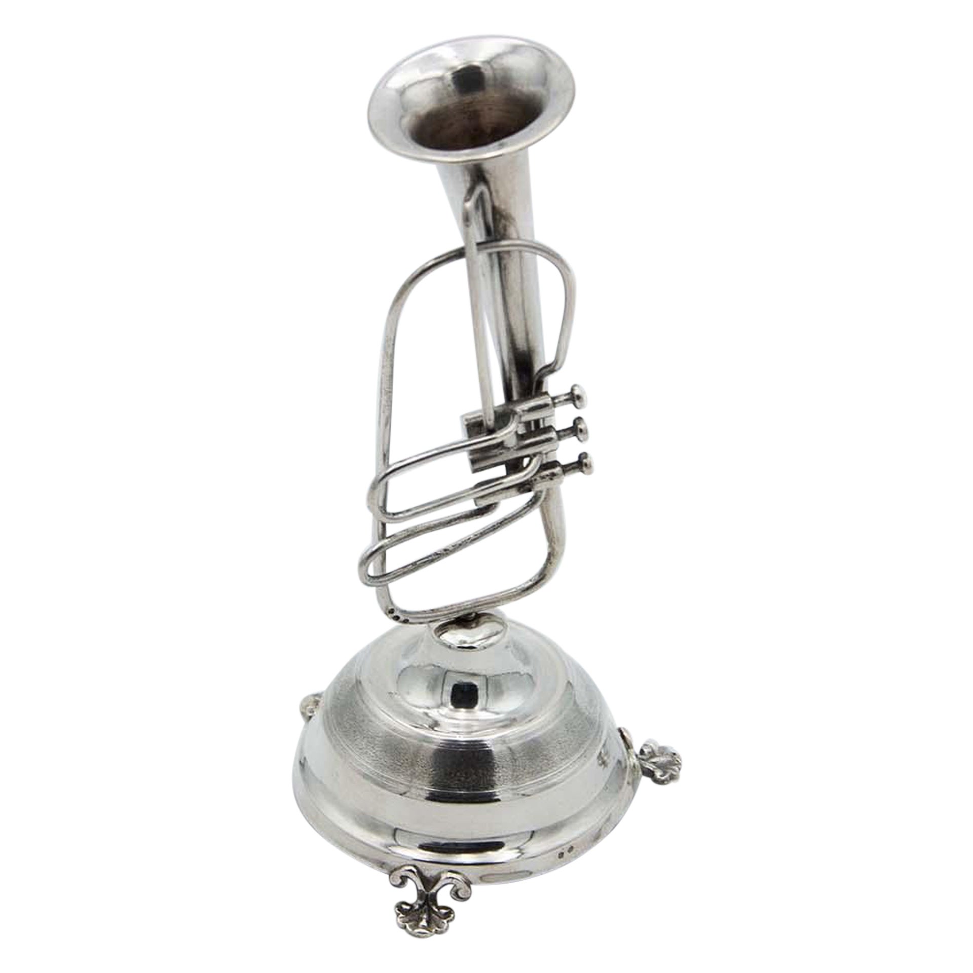 Silver trumpet-shaped toothpick holder