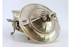 Silver tureen with plant engravings, frieze & pear-shaped lid handle