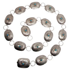 Ceinture Concho Argent Turquoise 16pc