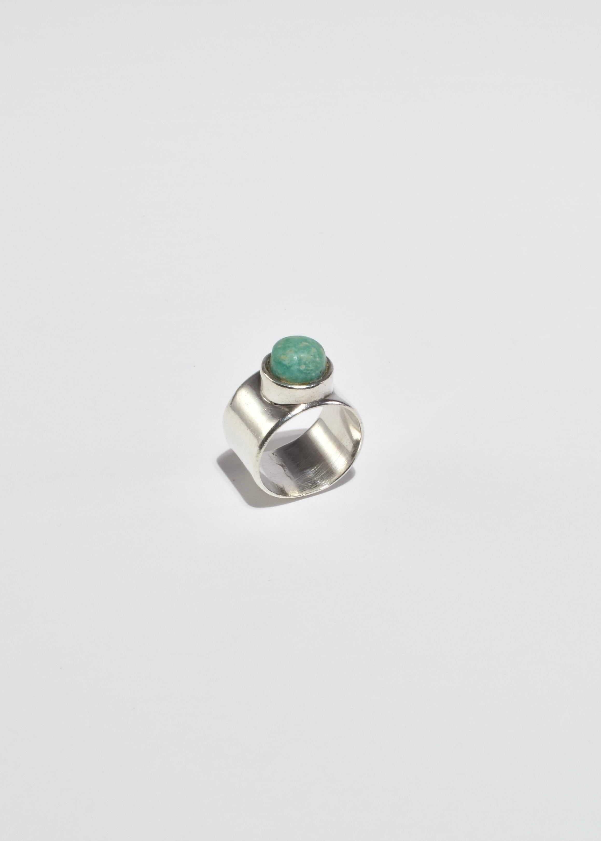 Cabochon Silver Turquoise Ring For Sale