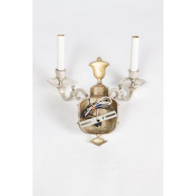 American Classical Silver Two Arm Sconces with Switches, E.F. Caldwell For Sale