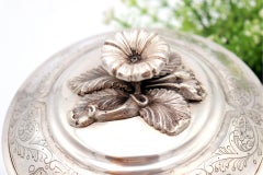 Silver urn with engraved lion heads with rings