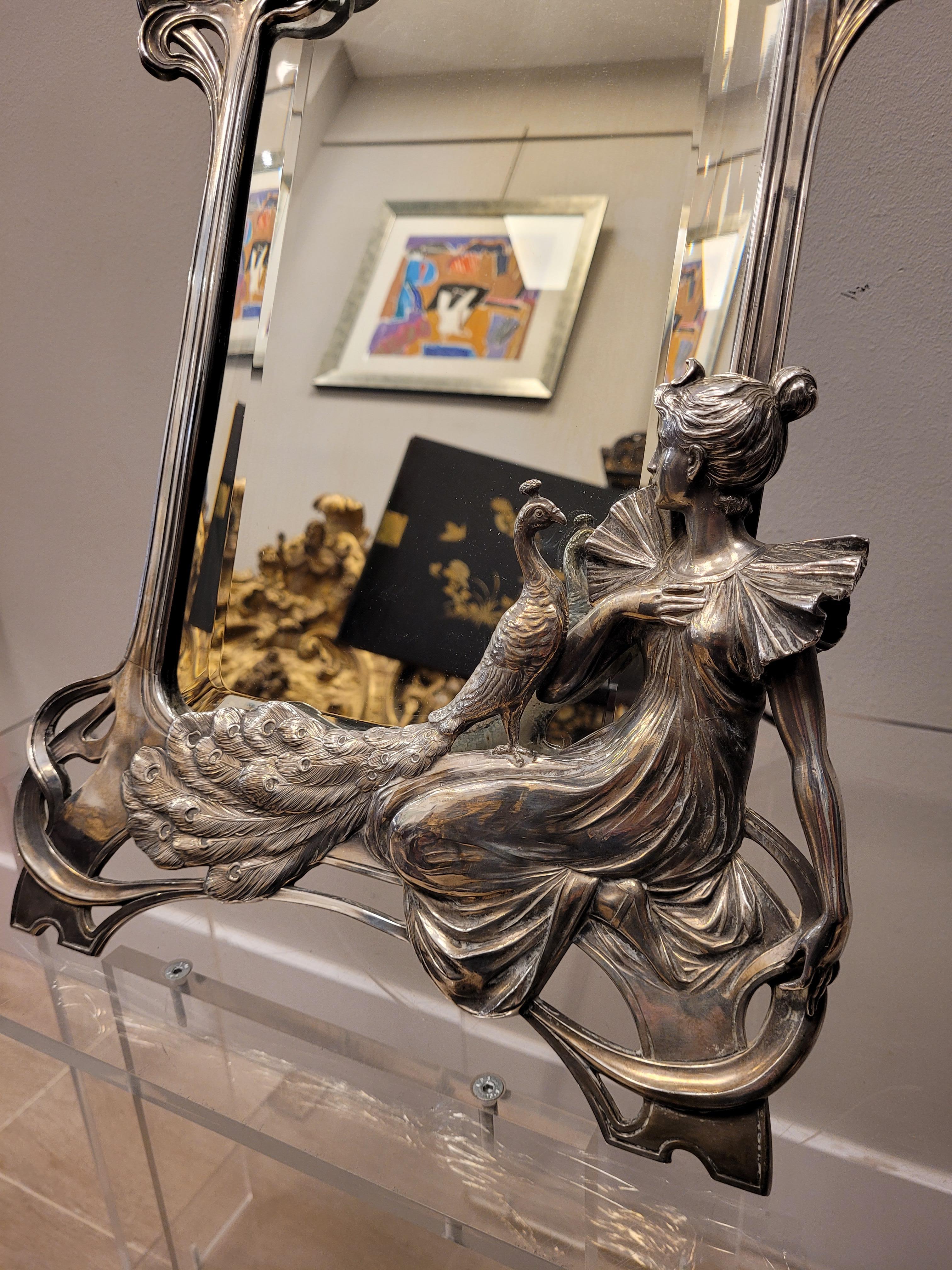 Silver Vanity Mirror Art Nouveau, Silver Table Mirror 4
