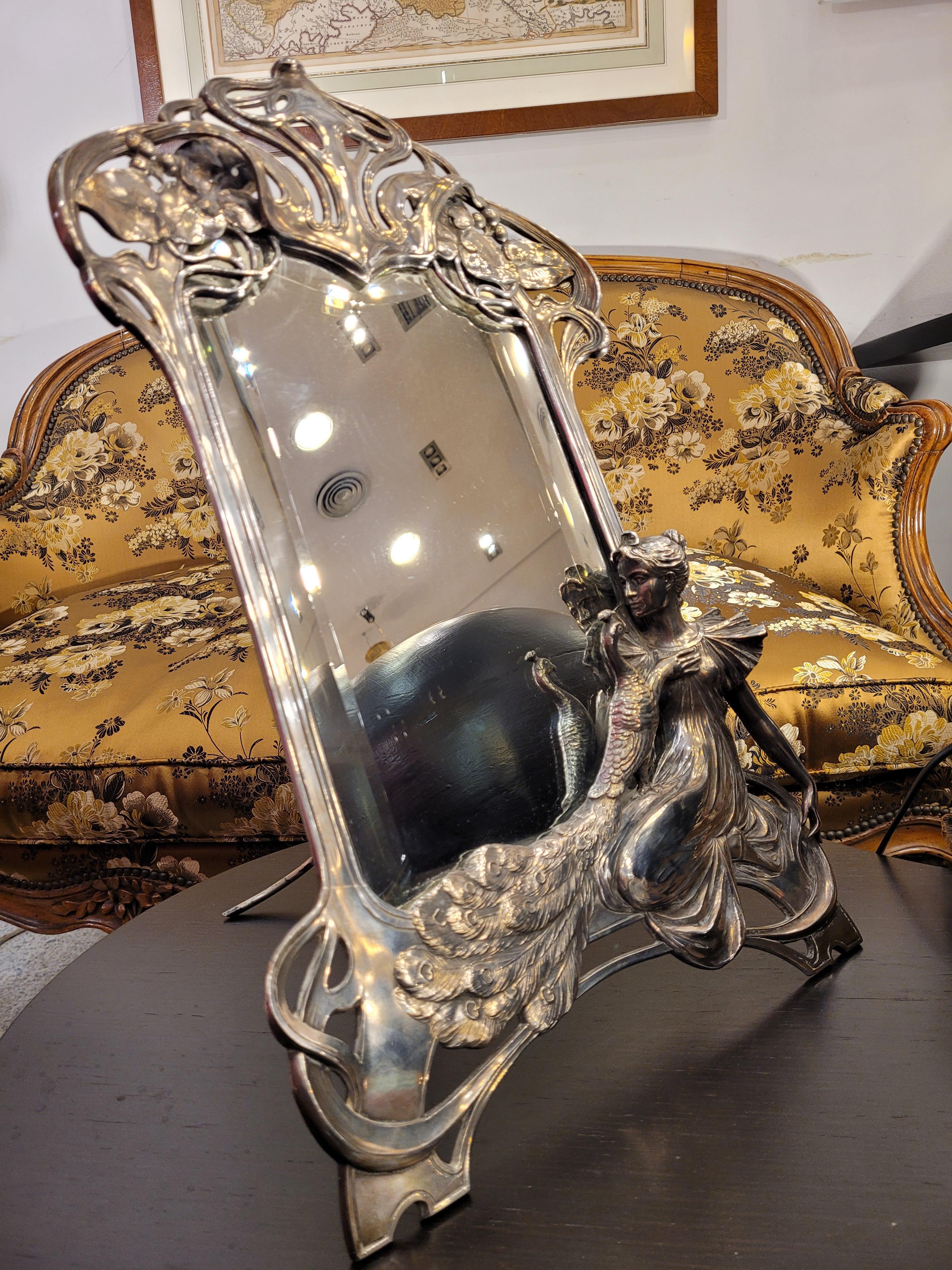 Silver Vanity Mirror Art Nouveau, Silver Table Mirror 6