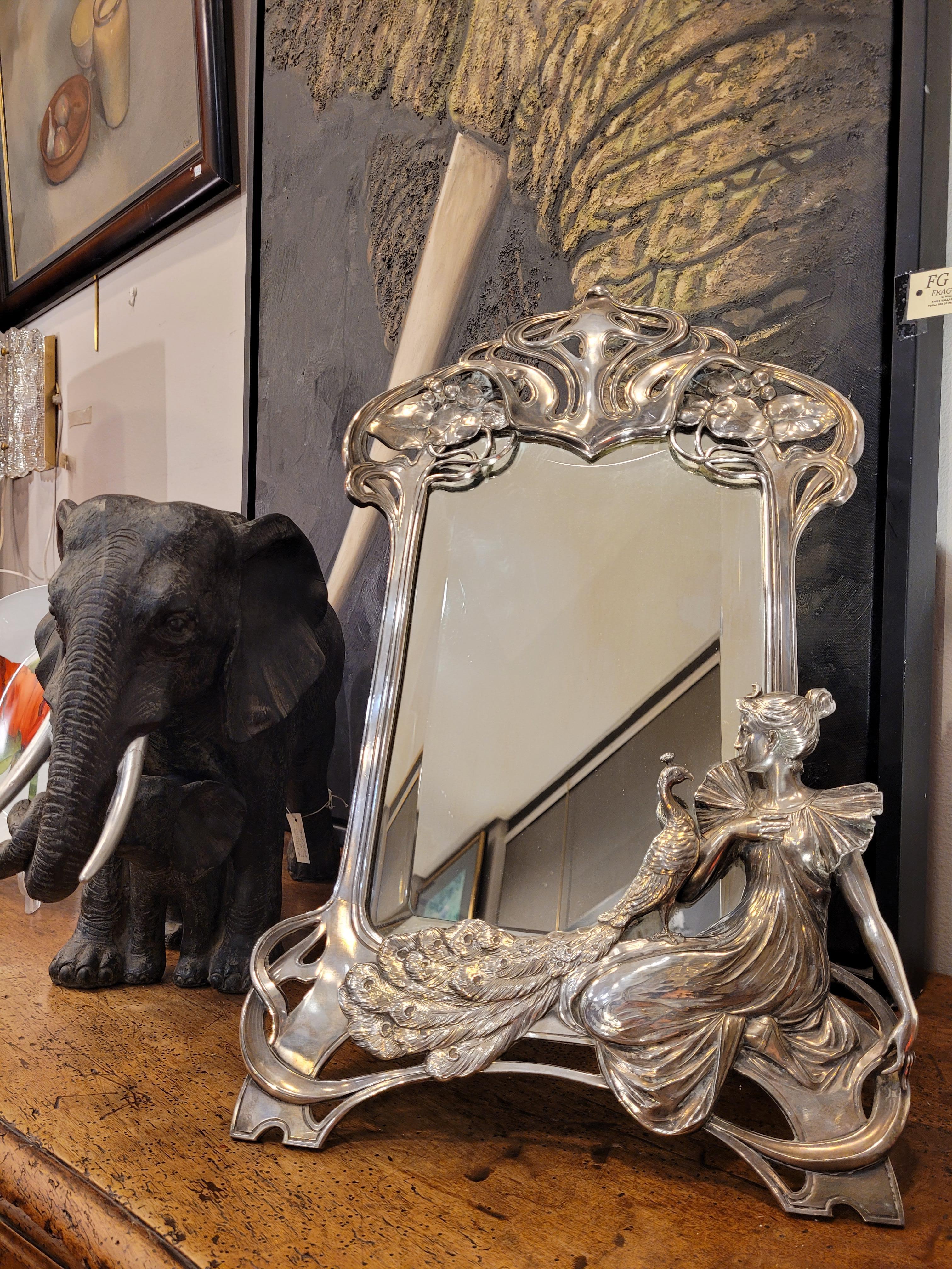 Silver Vanity Mirror Art Nouveau, Silver Table Mirror 7