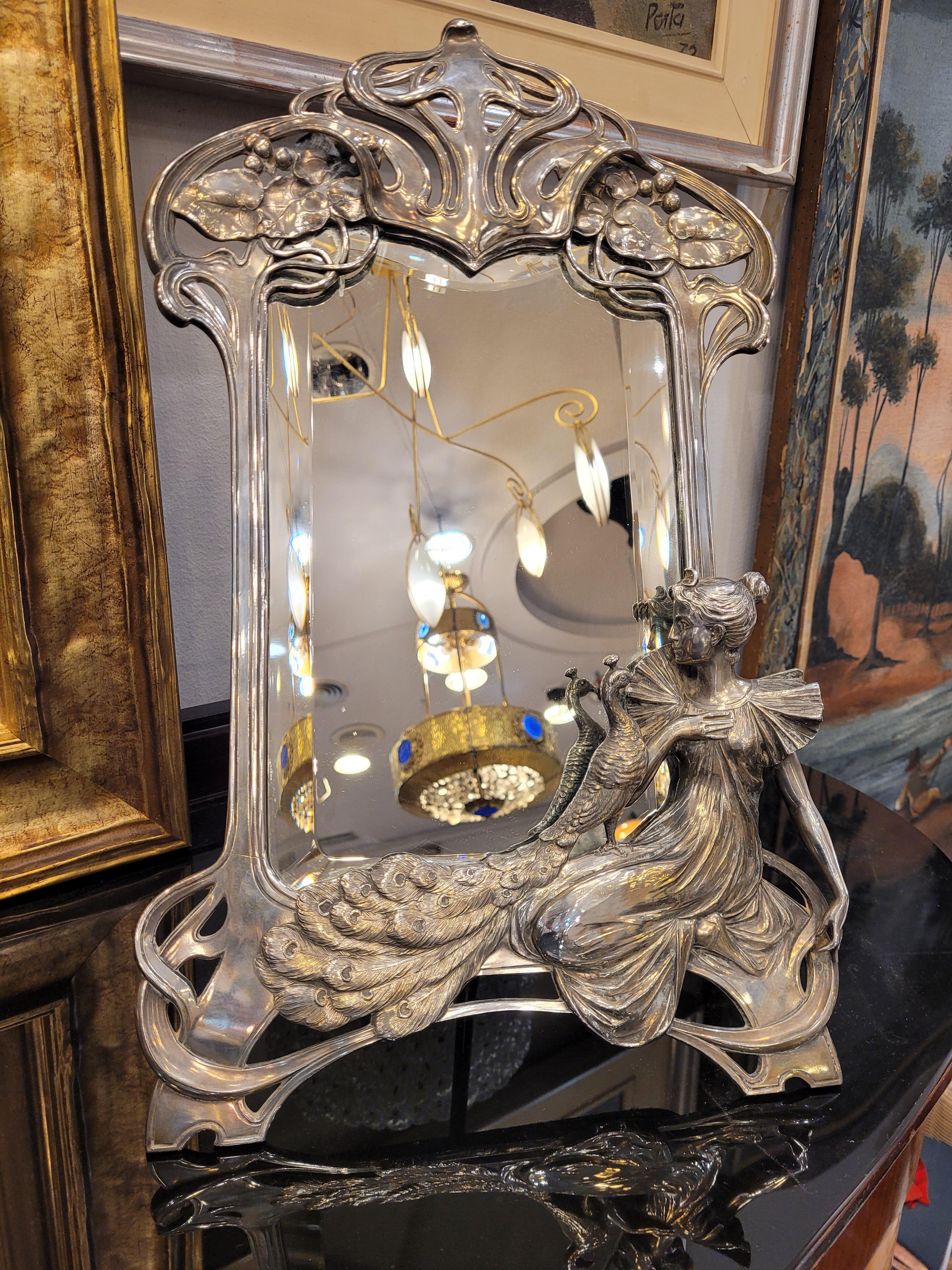 Silver Vanity Mirror Art Nouveau, Silver Table Mirror 8
