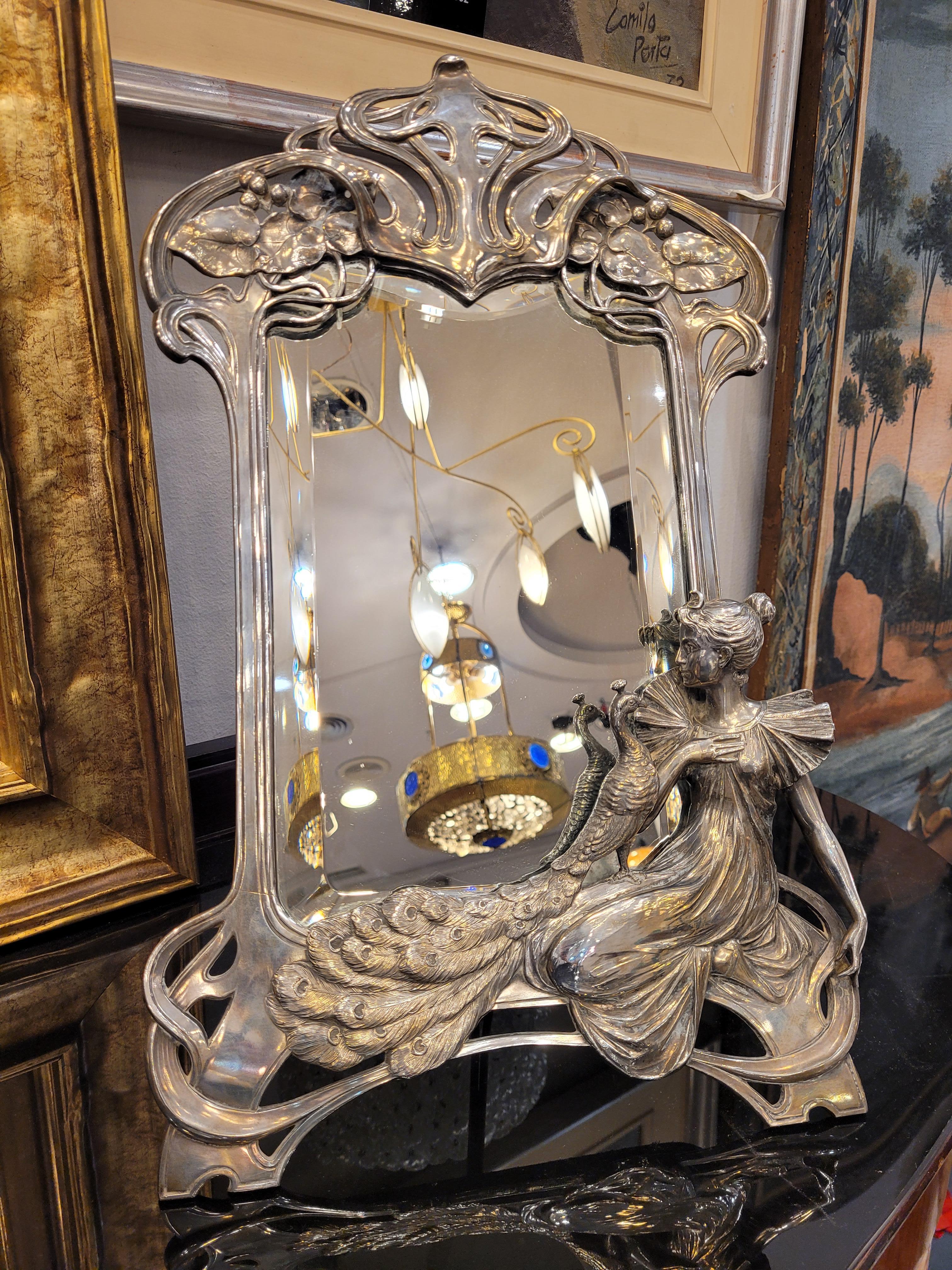 Silver Vanity Mirror Art Nouveau, Silver Table Mirror 9