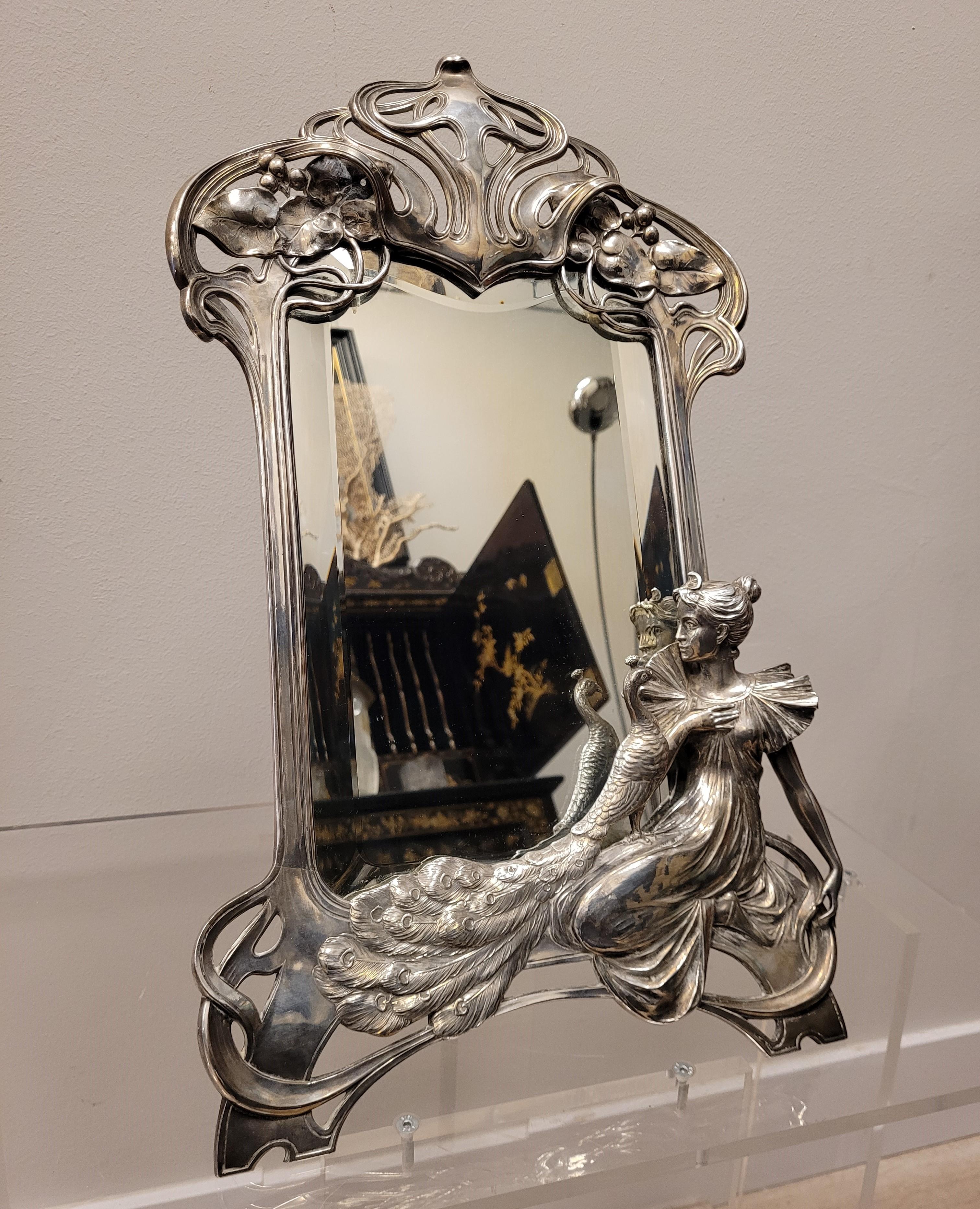 One of a kind Art Nouveau Dressing Mirror, House WMF, Silver plated, circa 1905 - Germany
 
Wonderful Art Nouveau vanity mirror or table mirror from the german firm WMF (Wurttembergische Metallwarenfabrik), dating from around 1905, made in