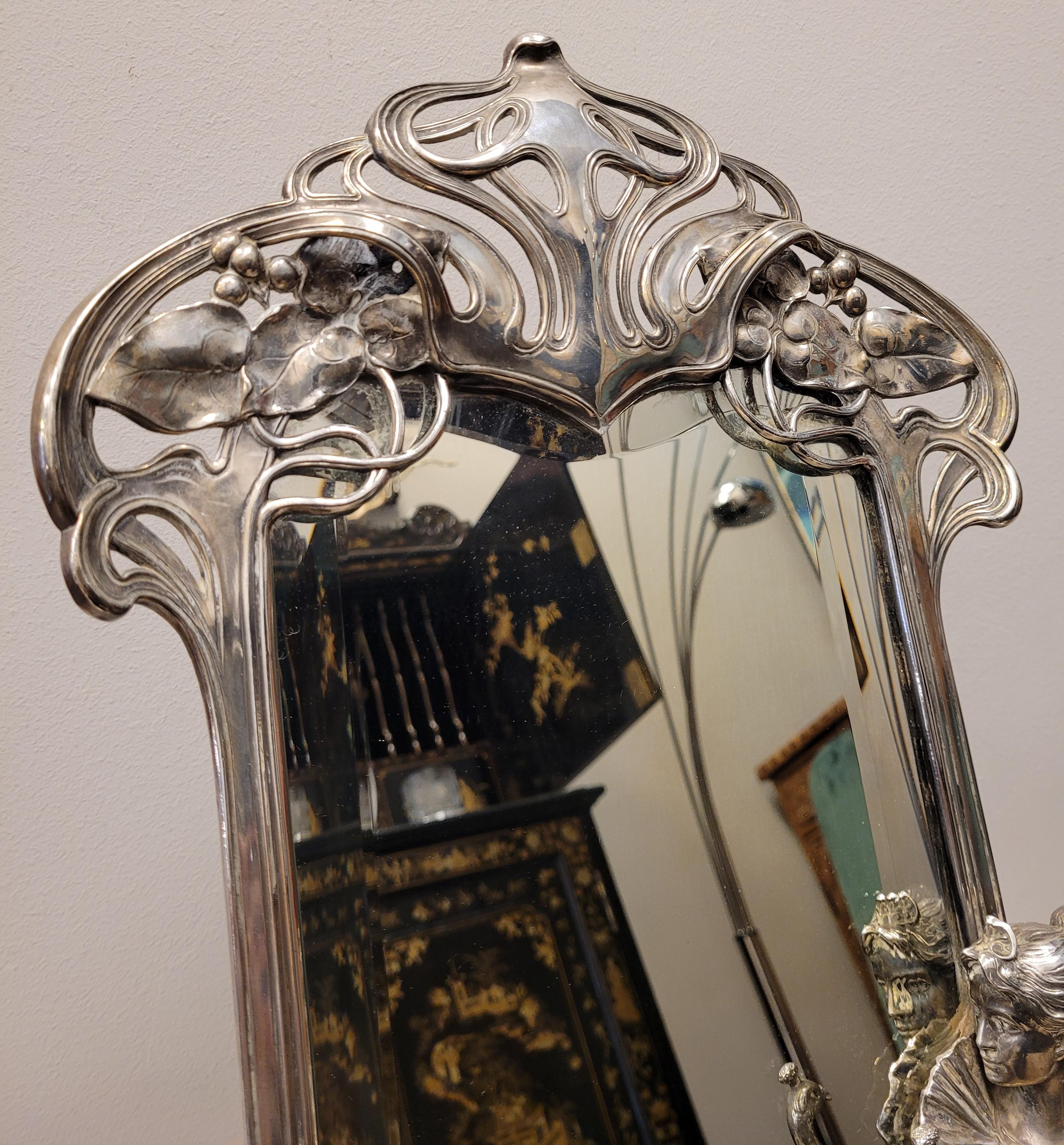 Spanish Silver Vanity Mirror Art Nouveau, Silver Table Mirror