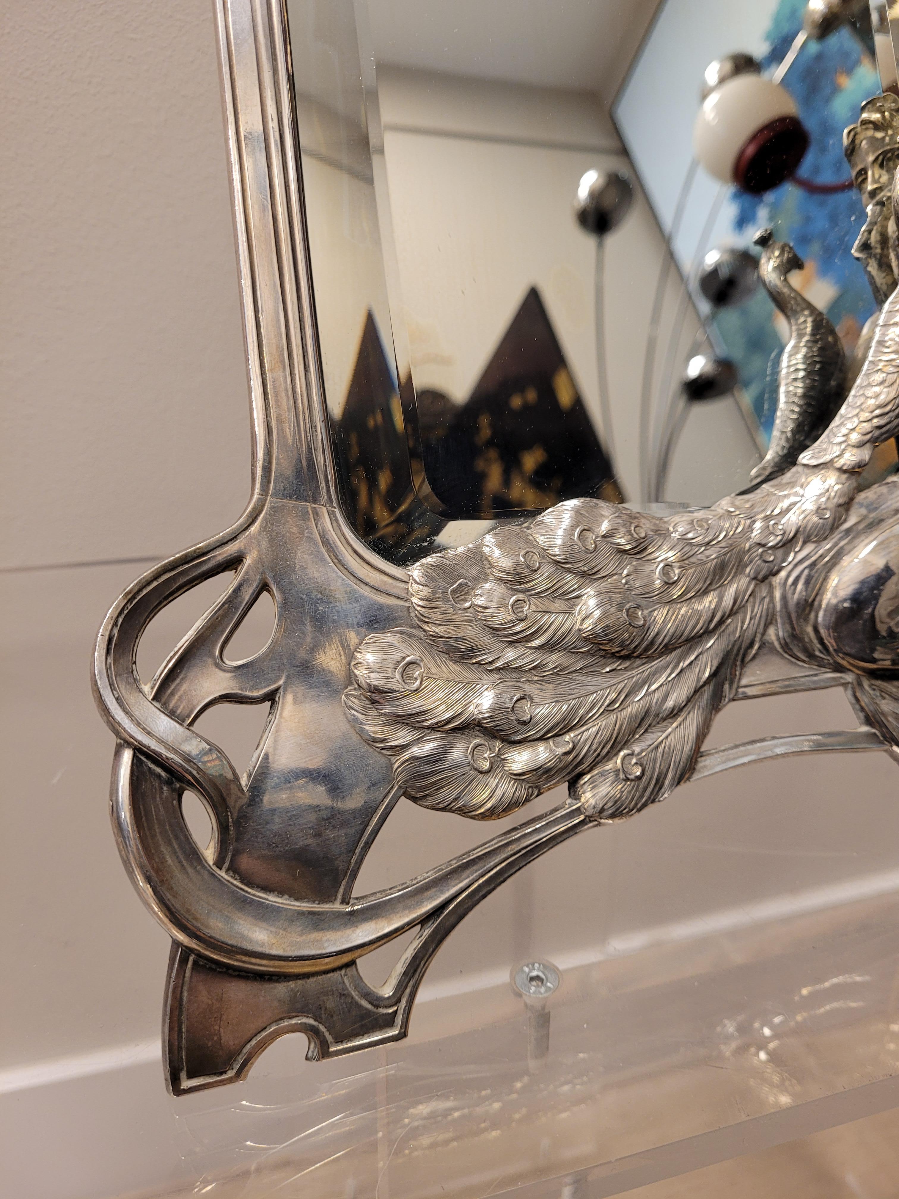 Silver Vanity Mirror Art Nouveau, Silver Table Mirror In Good Condition In Valladolid, ES