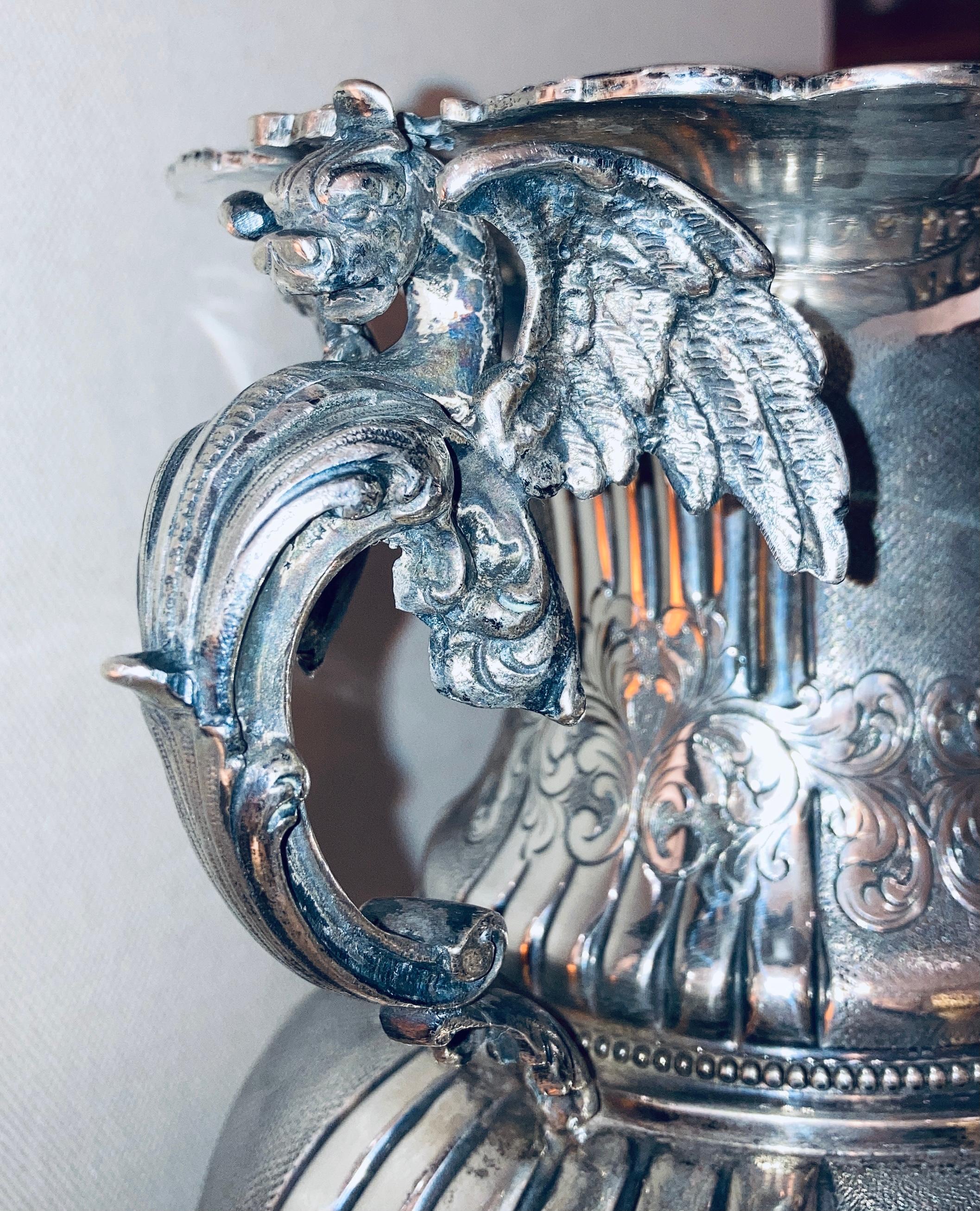 Italian Silver Vase with Renaissance Style with Handles For Sale