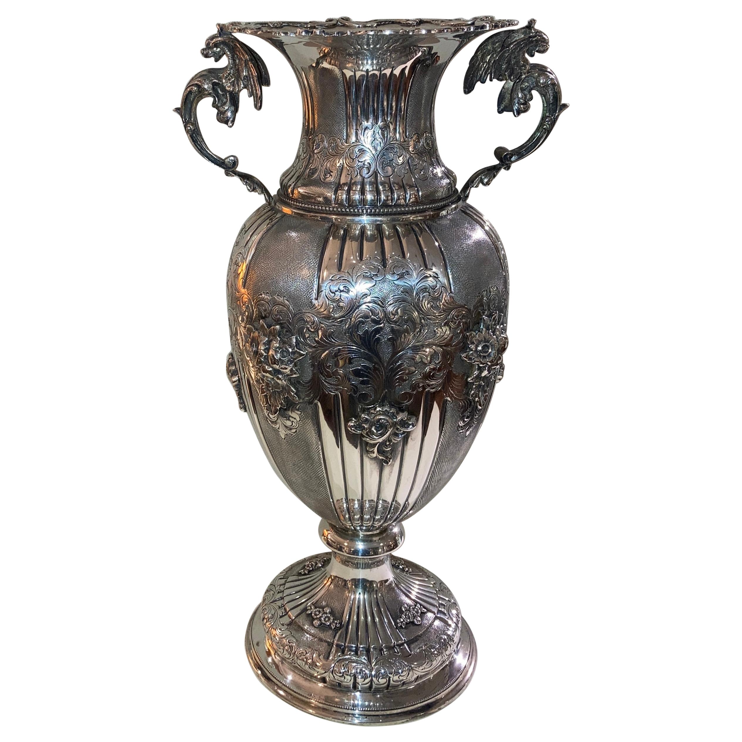 Silver Vase with Renaissance Style with Handles For Sale