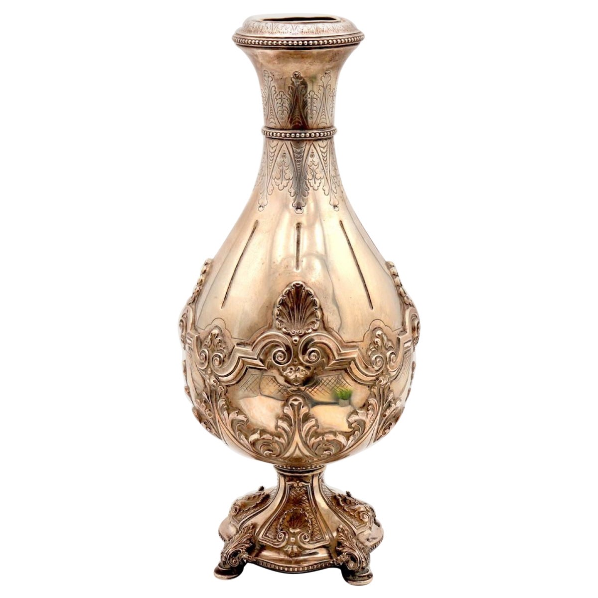 Silver vase with shell reliefs