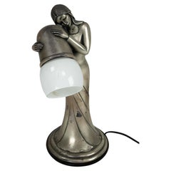 Silver Vermeil Figural Table Lamp with Opaline Glass. Italy 1960s
