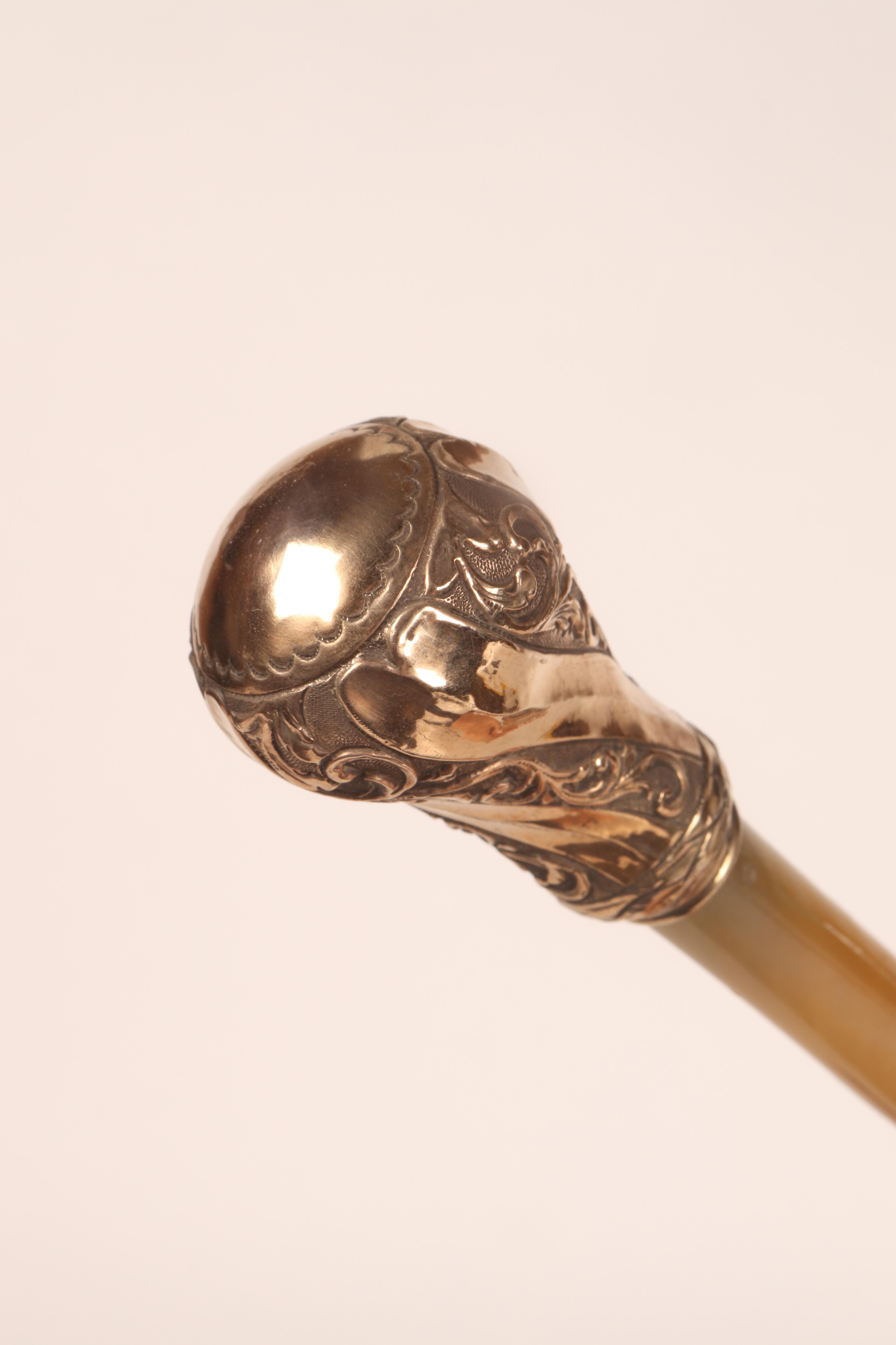Silver vermeil handle walking stick with ram’s horn barrel, France 1838. 4