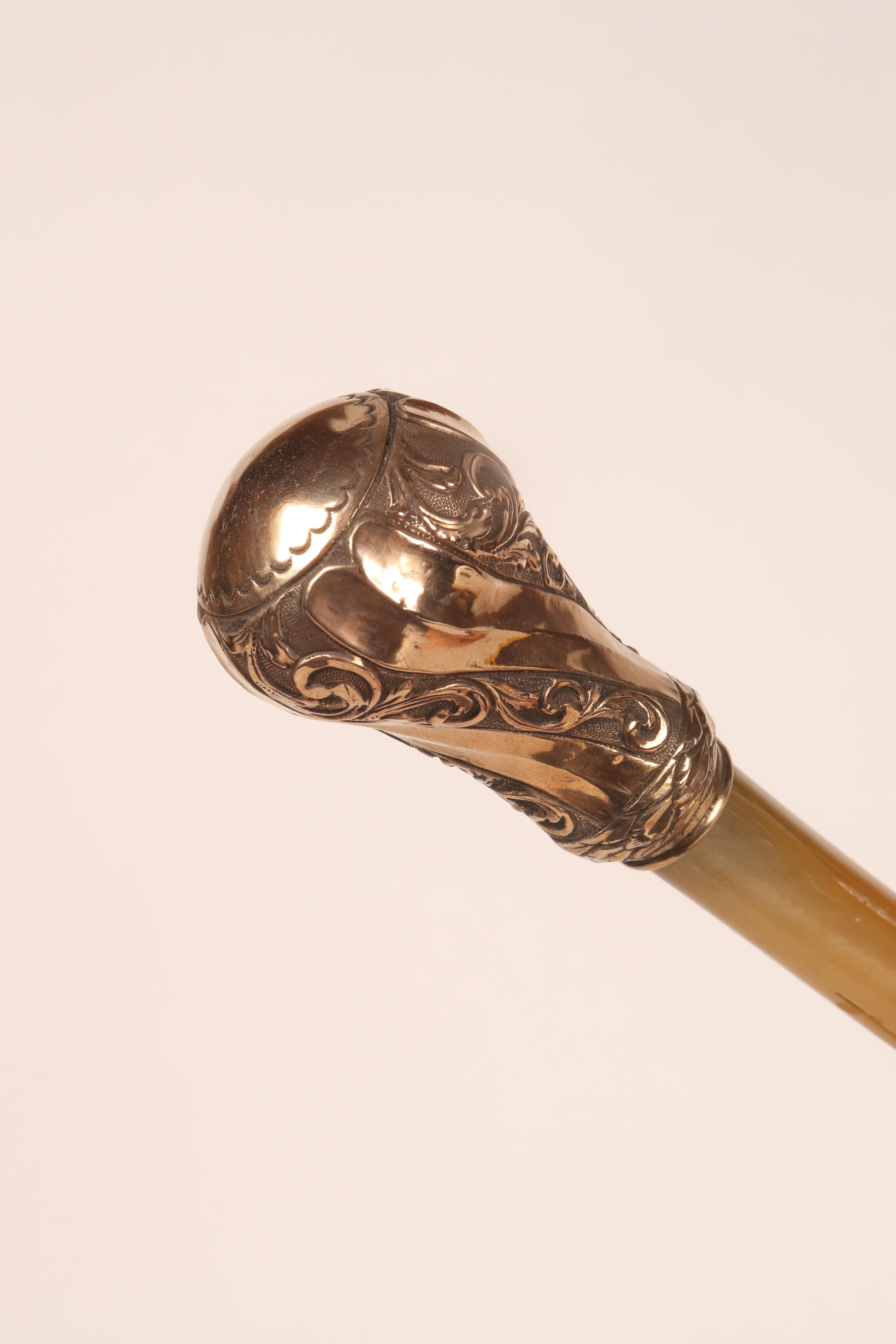 Silver vermeil handle walking stick with ram’s horn barrel, France 1838. 5