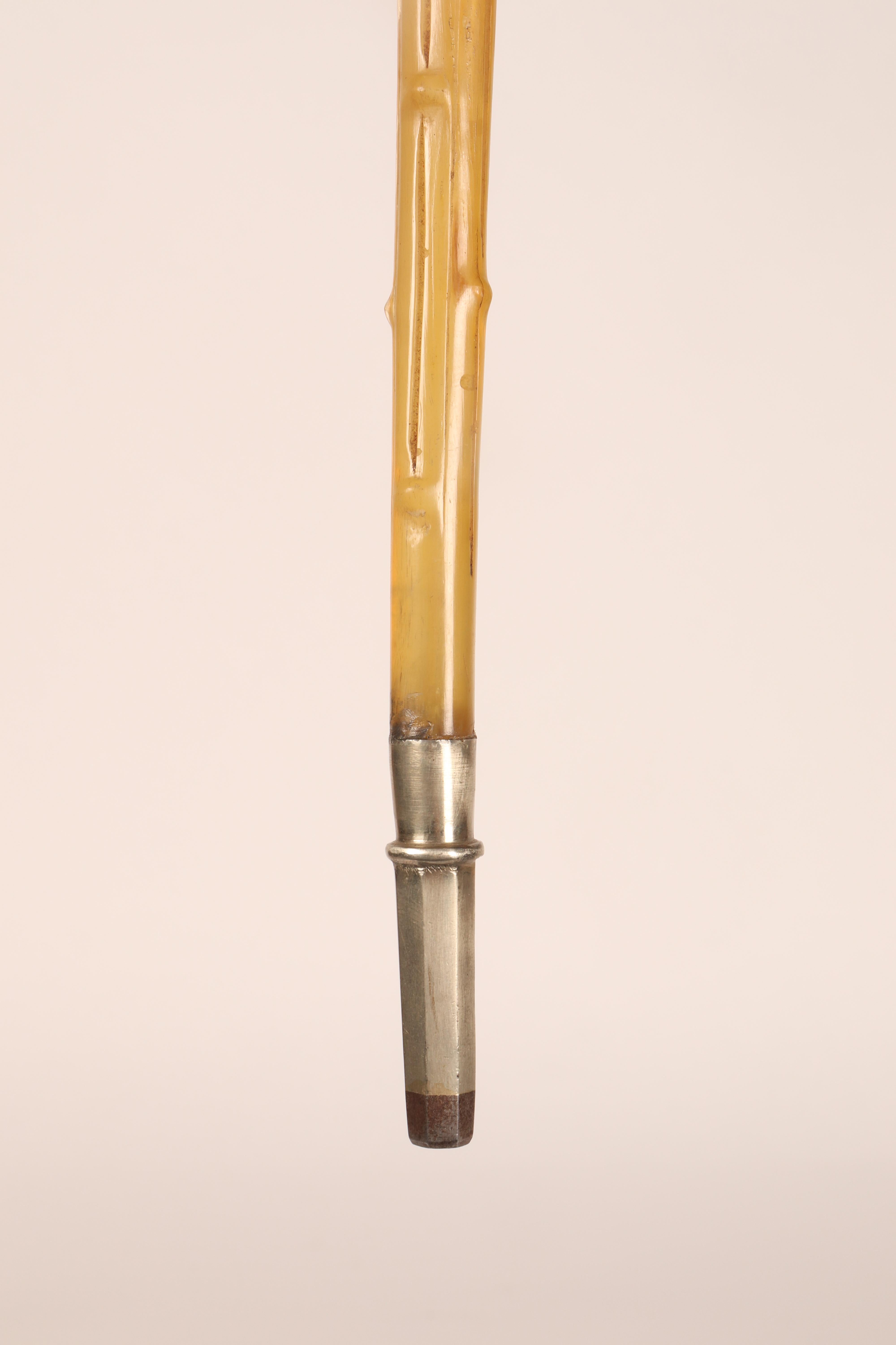 Silver vermeil handle walking stick with ram’s horn barrel, France 1838. 6