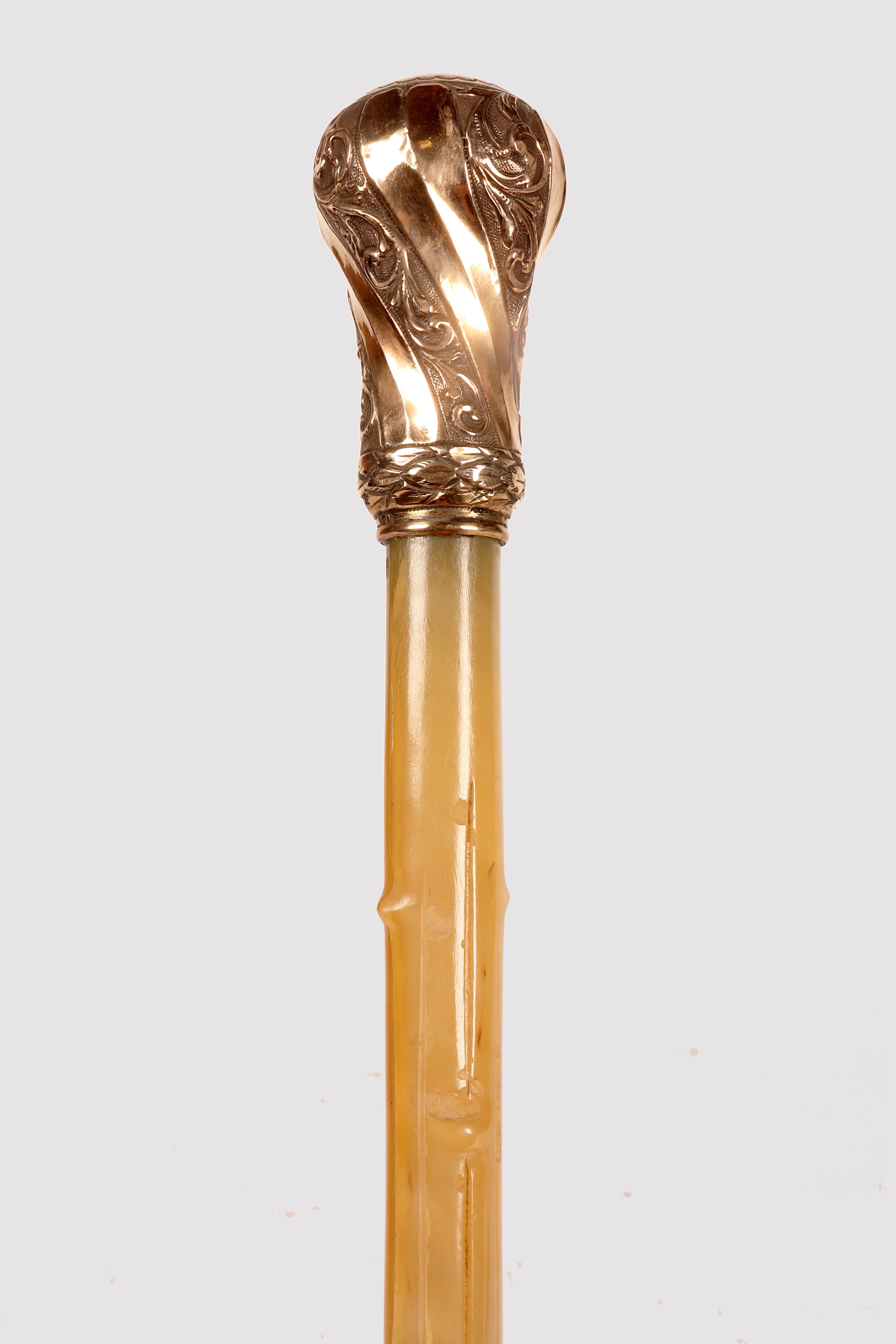 French Silver vermeil handle walking stick with ram’s horn barrel, France 1838.