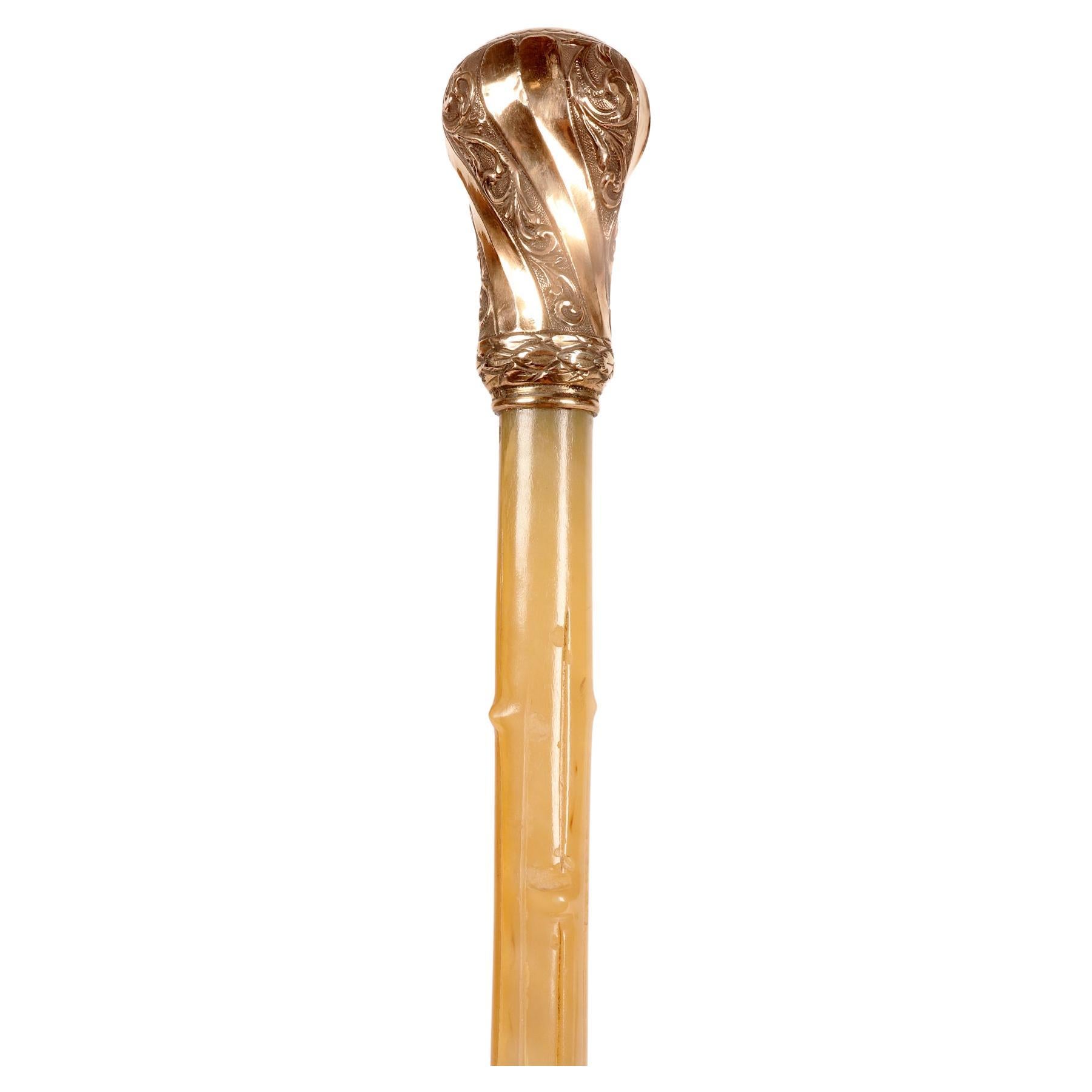 Silver vermeil handle walking stick with ram’s horn barrel, France 1838.