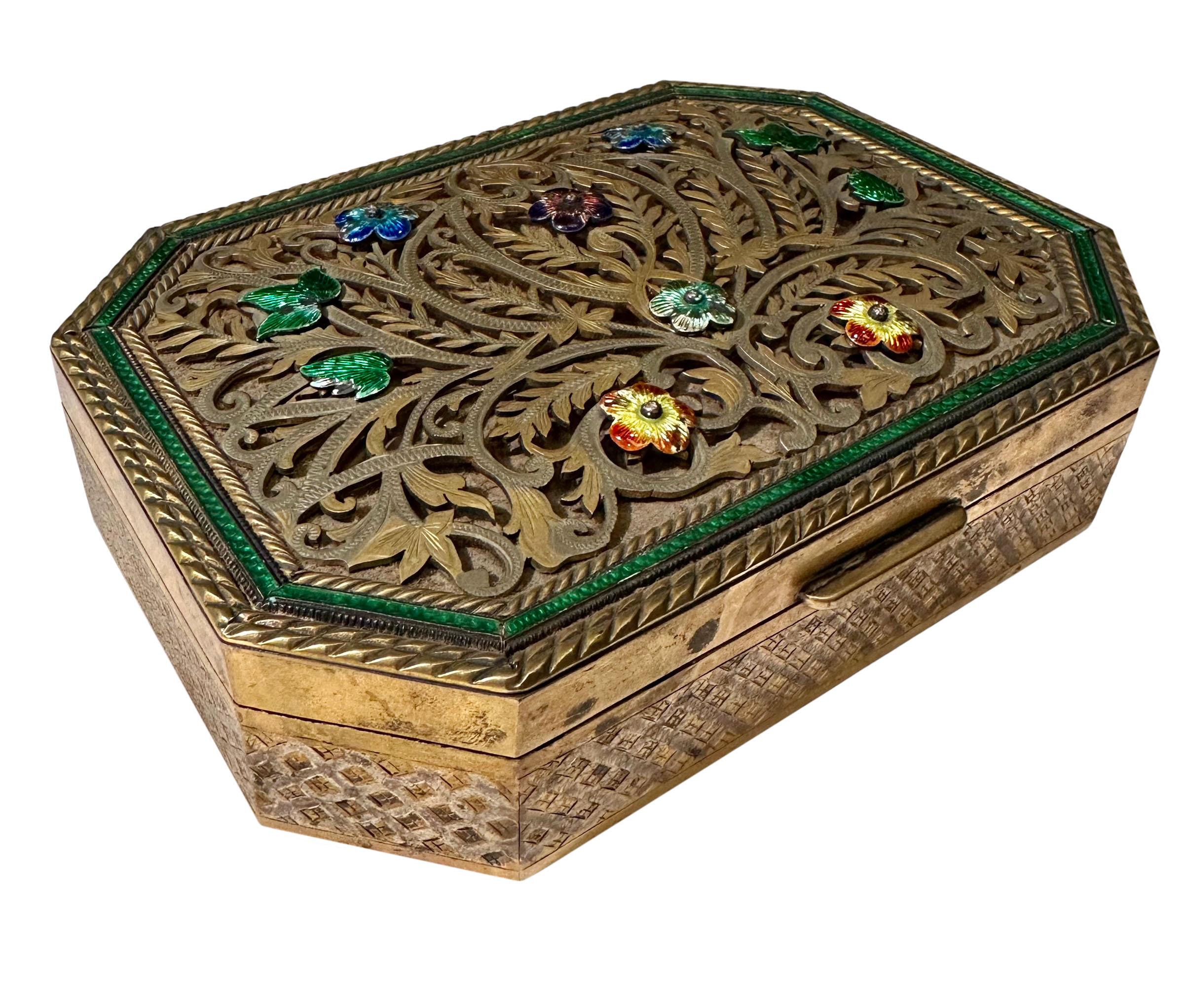 Early 20th Century Silver Vermeil Reticulated Indian Box For Sale