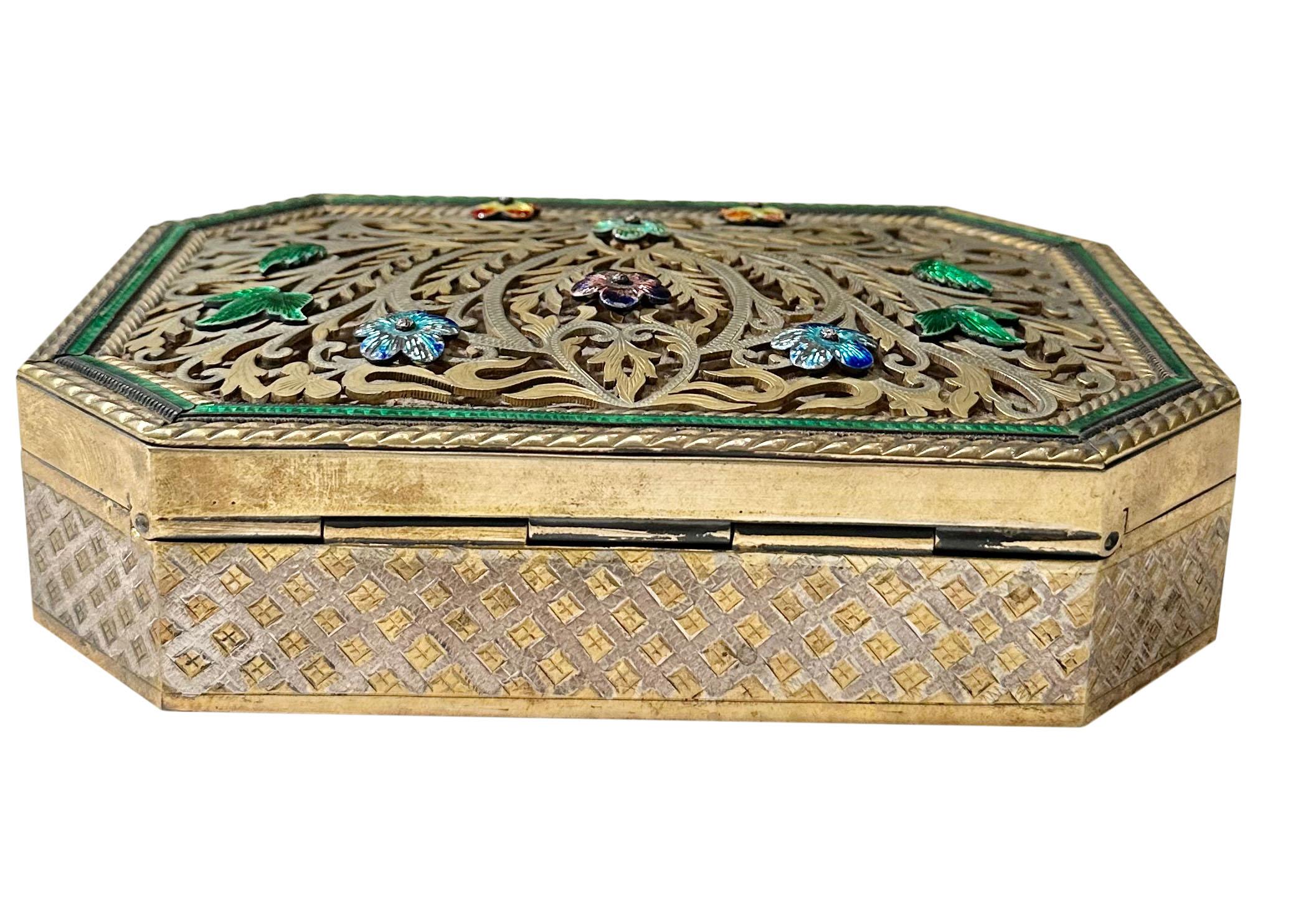 Silver Vermeil Reticulated Indian Box For Sale 3