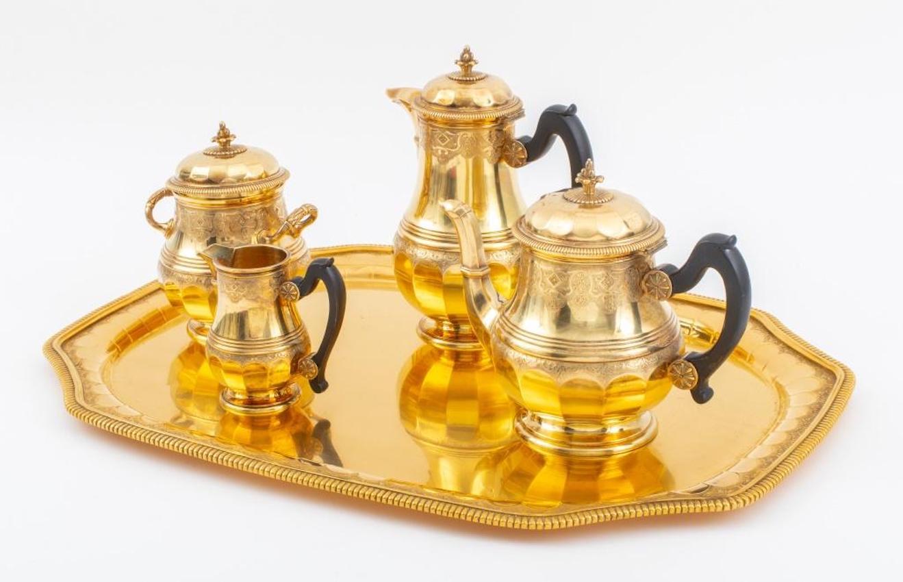 Carved Silver Vermeil Tea / Coffee Regency Style by Boin Taburet Paris For Sale