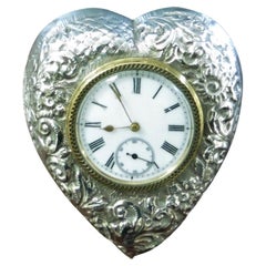 Antique Silver Victorian Heart Shaped Strut Clock