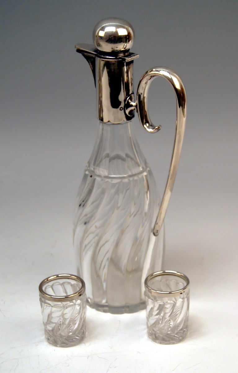 Silver Vienna Liqueur Set Decanters Glasses Sixteen Pieces Showcase Made 1905 For Sale 4