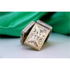 Silver vinaigrette box w/ engraving, monogram card on the lid & gold interior