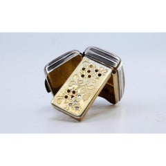 Silver vinaigrette box w/ lengthwise stripes & gold interior, Victorian period