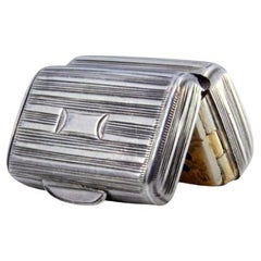Silver vinaigrette box w/ lengthwise stripes & gold interior, Victorian period