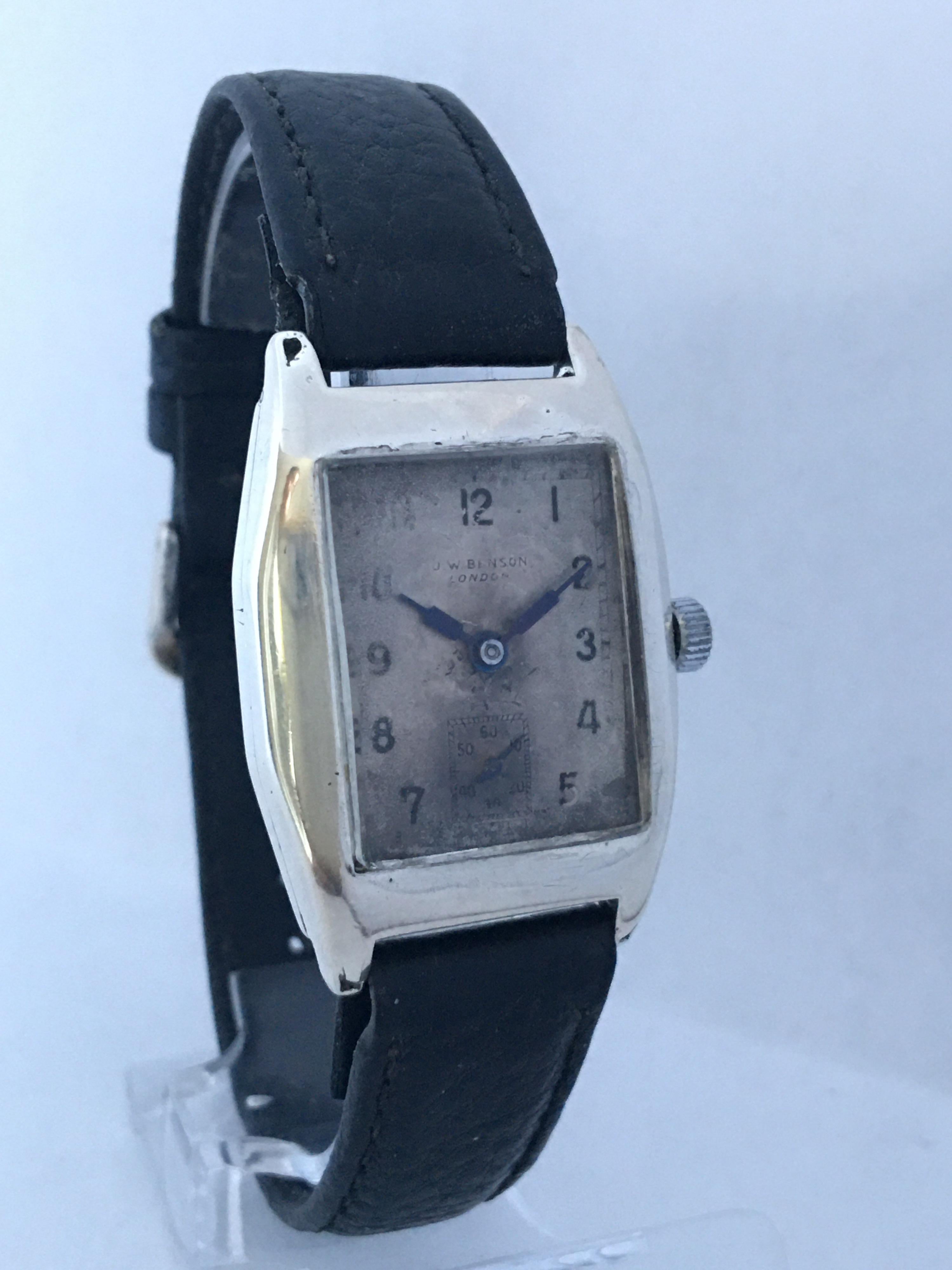 Silver Vintage 1940s J. W. Benson London Mechanical Watch For Sale 8