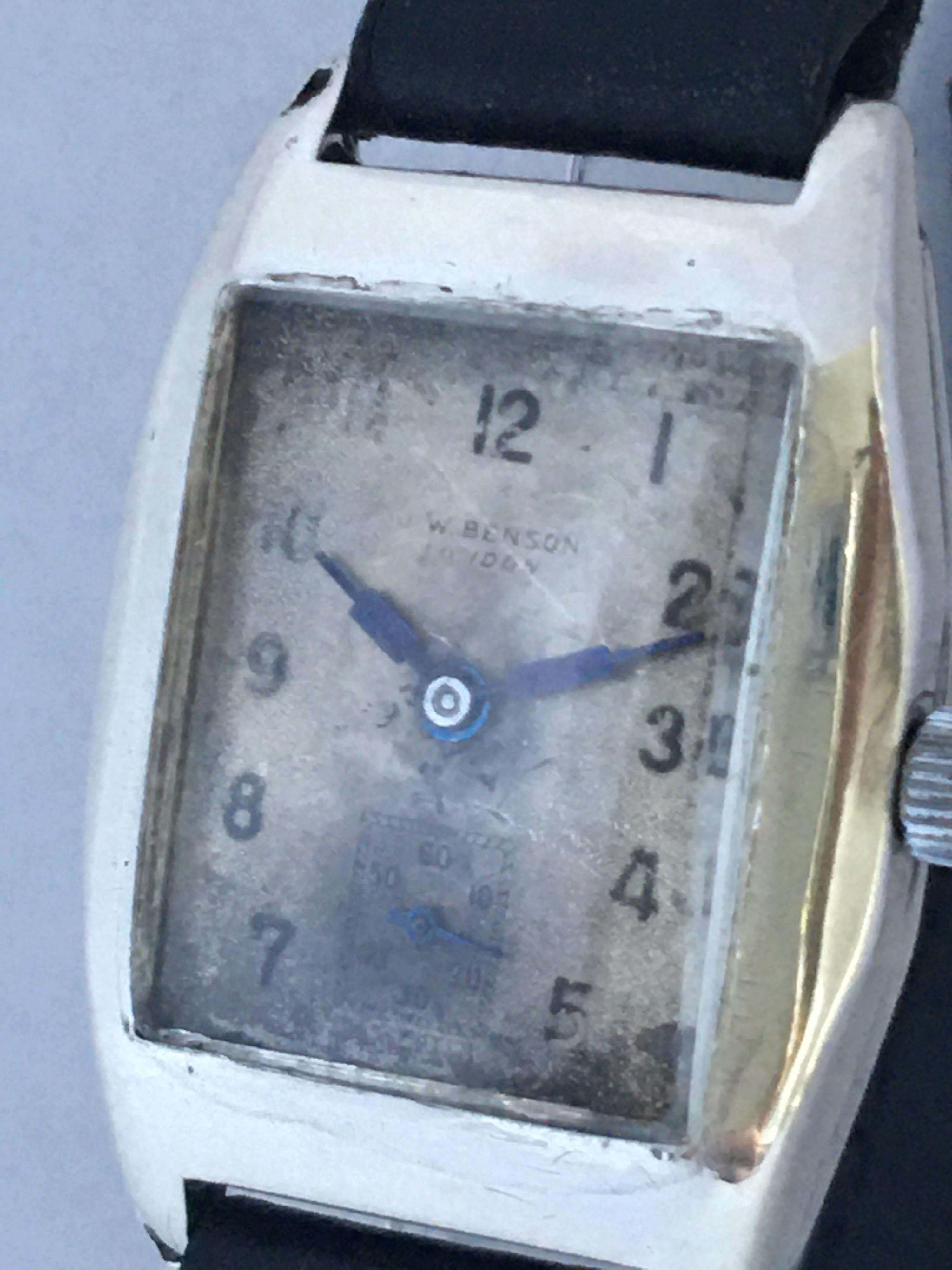 Silver Vintage 1940s J. W. Benson London Mechanical Watch For Sale 9