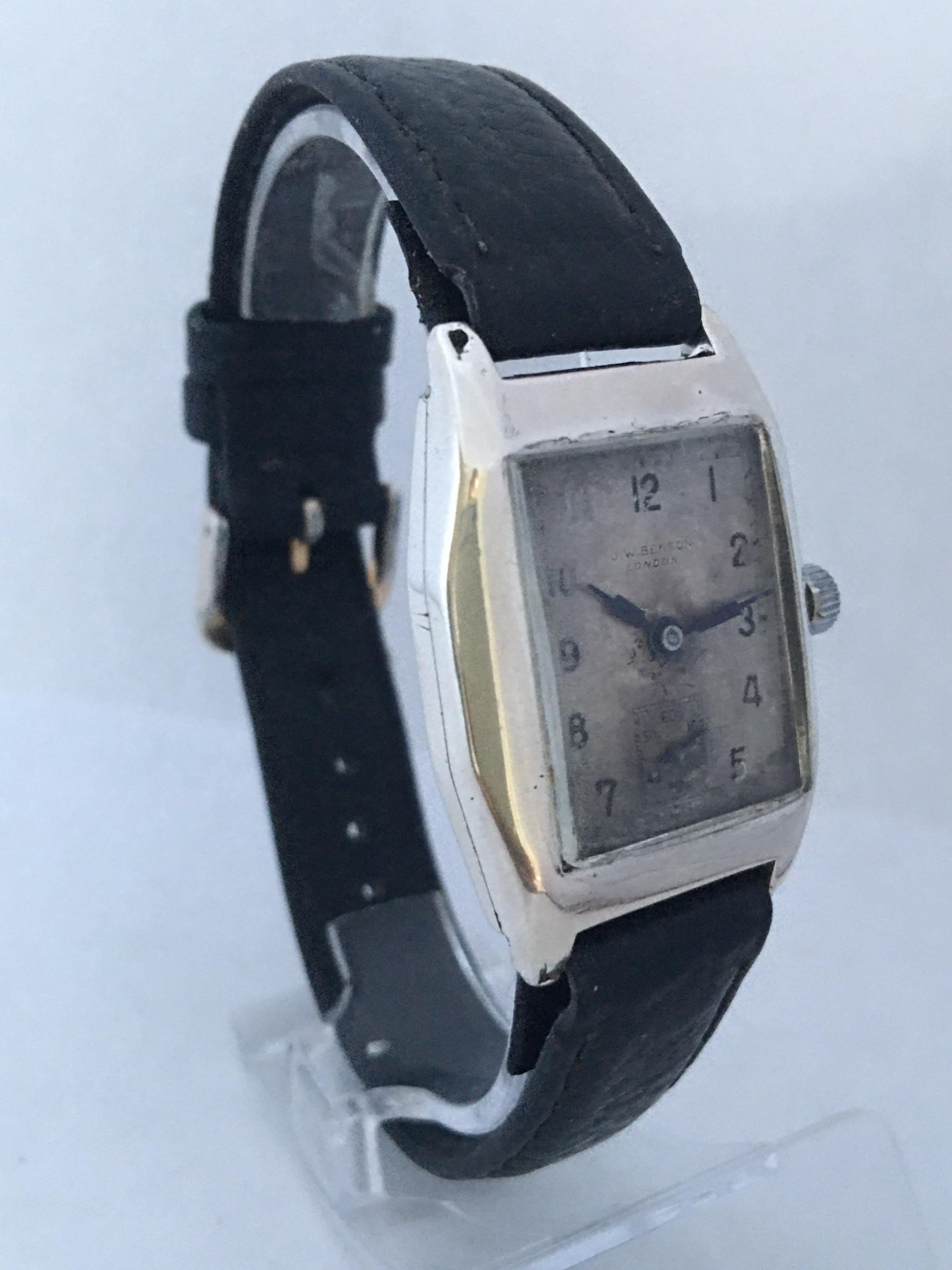 Silver Vintage 1940s J. W. Benson London Mechanical Watch In Fair Condition For Sale In Carlisle, GB