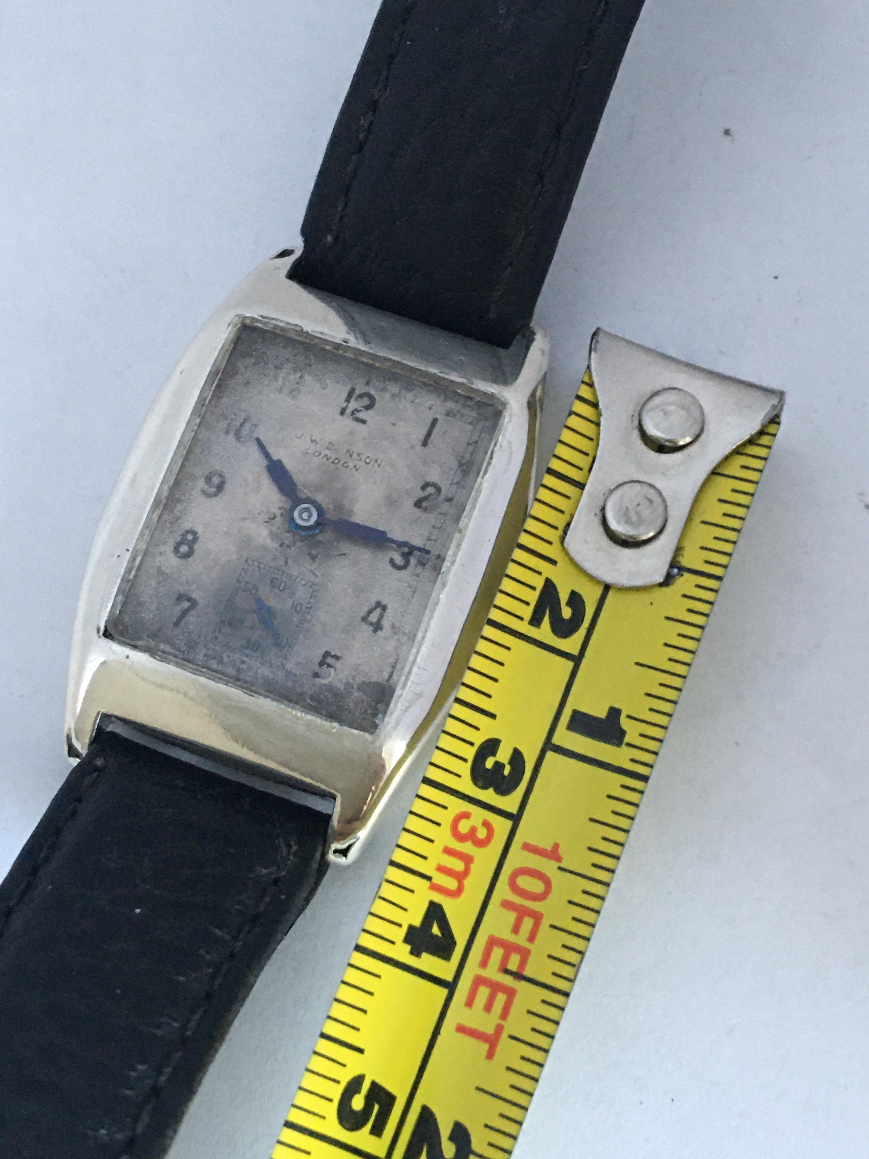 Silver Vintage 1940s J. W. Benson London Mechanical Watch For Sale 1