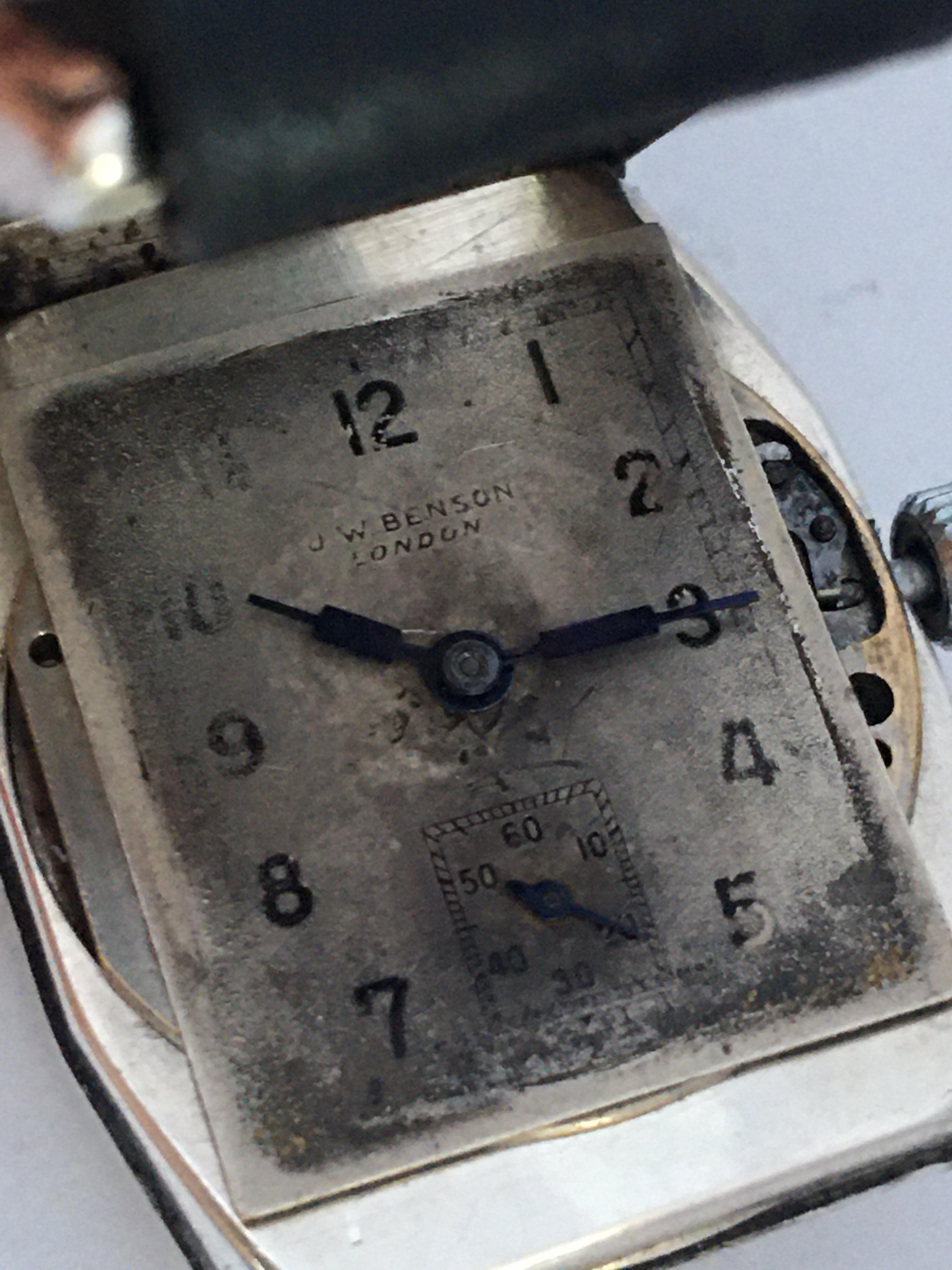 Silver Vintage 1940s J. W. Benson London Mechanical Watch For Sale 3
