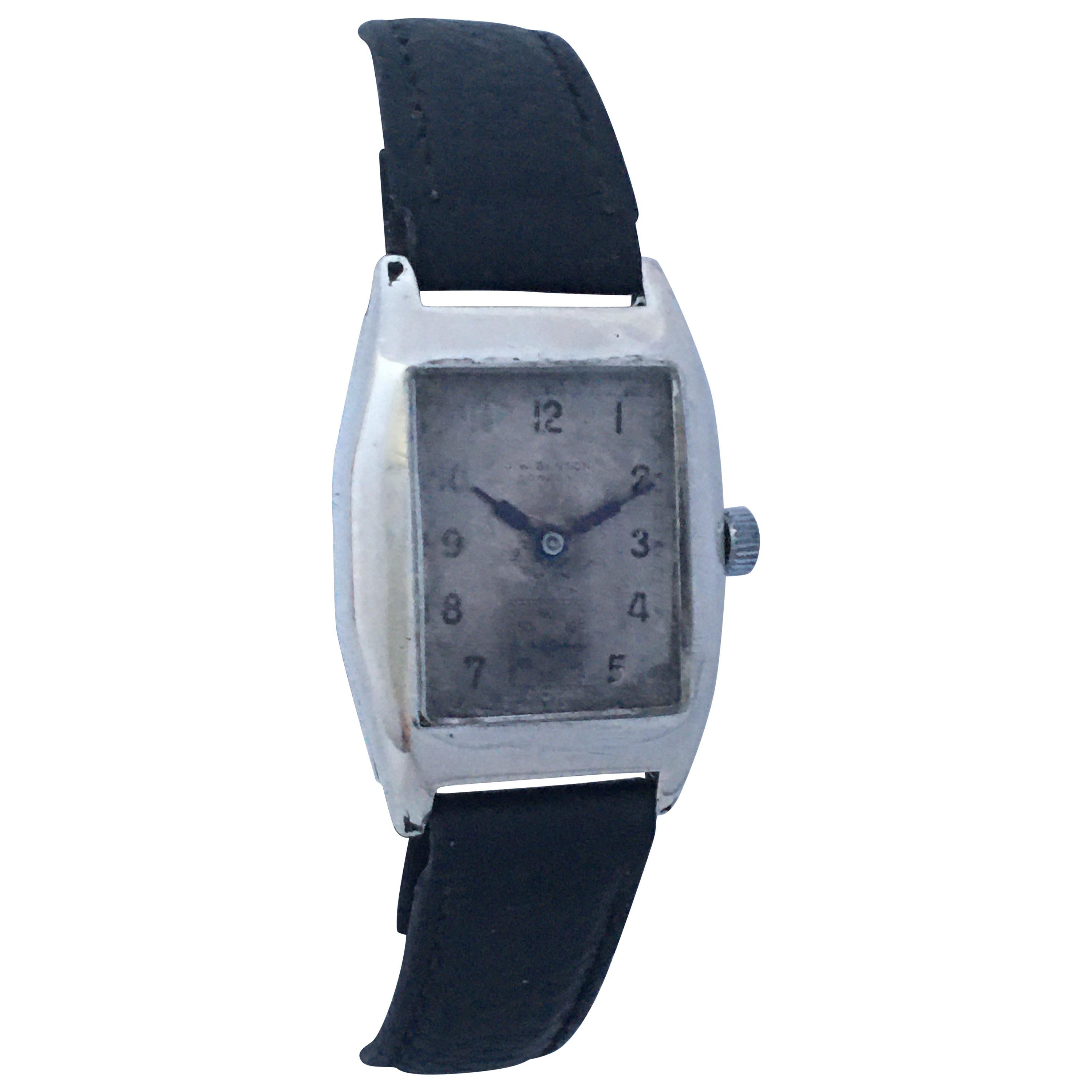 Silver Vintage 1940s J. W. Benson London Mechanical Watch For Sale