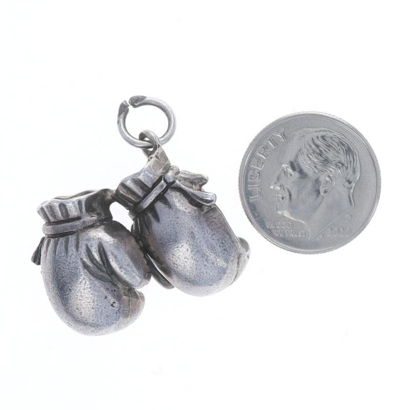 Women's Silver Vintage Boxing Gloves Charm - 800 Sports Fight Night For Sale