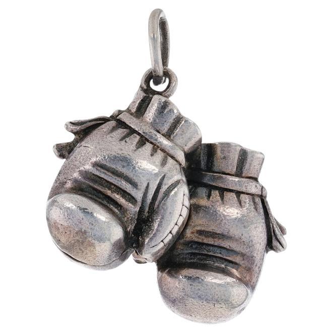 Silver Vintage Boxing Gloves Charm - 800 Sports Fight Night For Sale