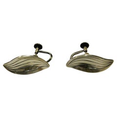 Silver vintage earrings Leaf shaped by Heribert Engelbert AB, Sweden 1957