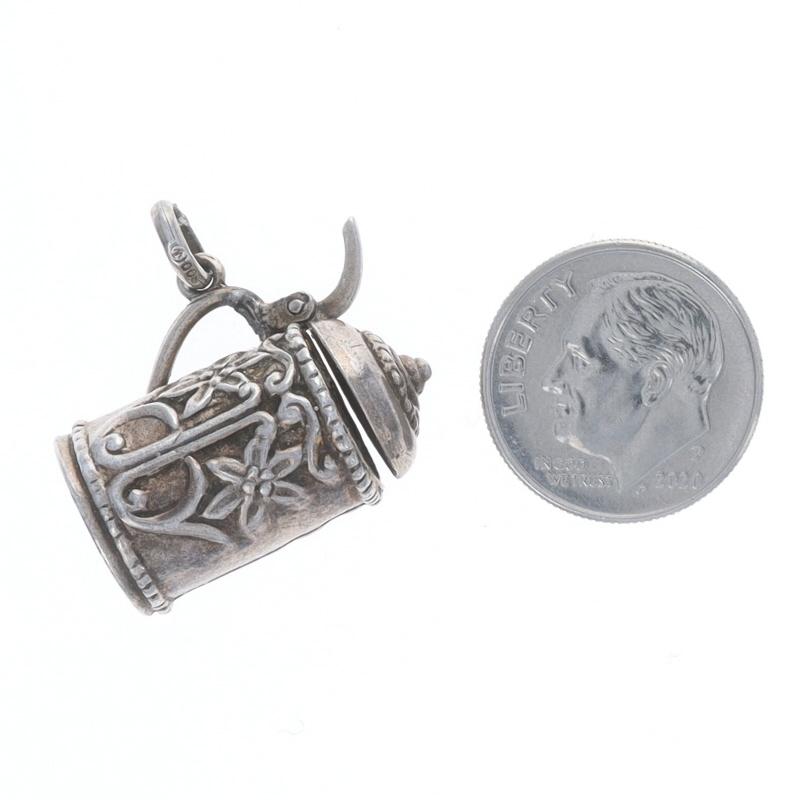 Women's or Men's Silver Vintage Floral Beer Stein Charm - 800 Brewery Beverage Lid Opens For Sale