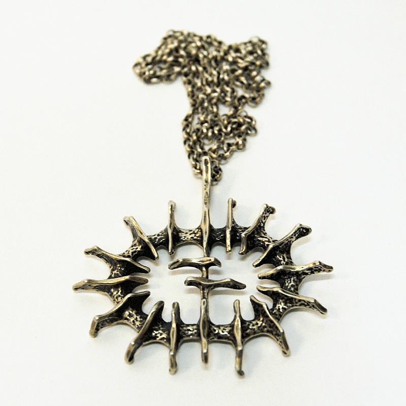 Molded Silver Vintage Pendant ‘Abstract Sun’ by Studio Else & Paul, Norway, 1970s