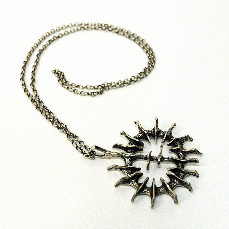 Silver Vintage Pendant ‘Abstract Sun’ by Studio Else & Paul, Norway, 1970s In Good Condition In Stockholm, SE