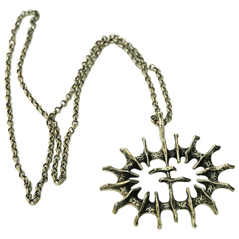 Silver Vintage Pendant ‘Abstract Sun’ by Studio Else & Paul, Norway, 1970s