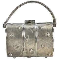 Silver Vintage Rodo Floral Crystal Mini Box Bag